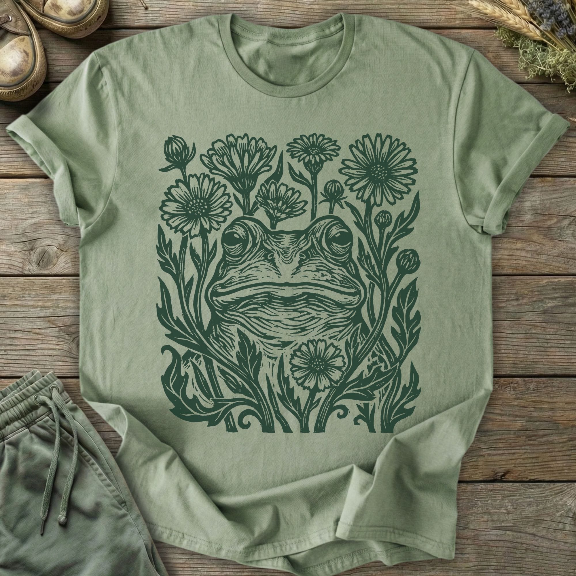 Printify T-Shirt Linocut Frog T-Shirt