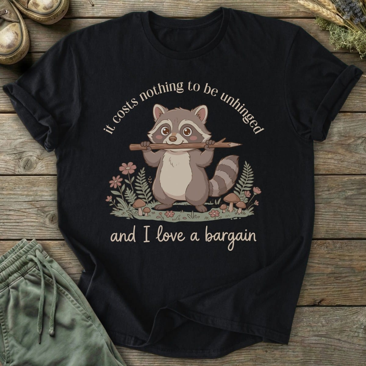 Printify T-Shirt Love A Bargain Raccoon T-Shirt