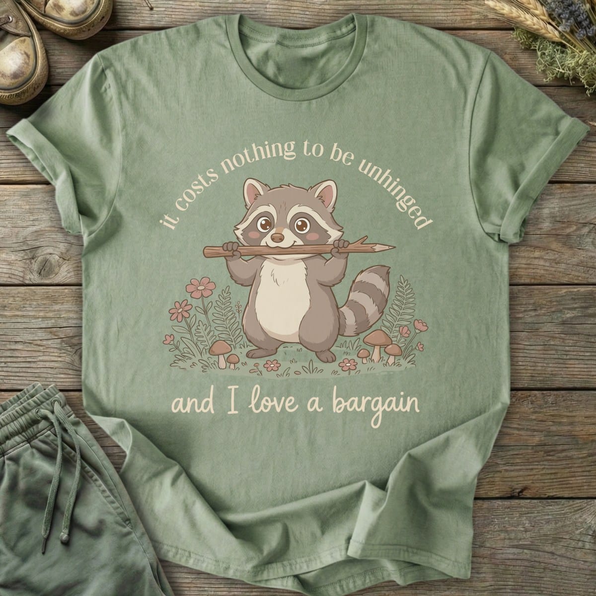 Printify T-Shirt Love A Bargain Raccoon T-Shirt