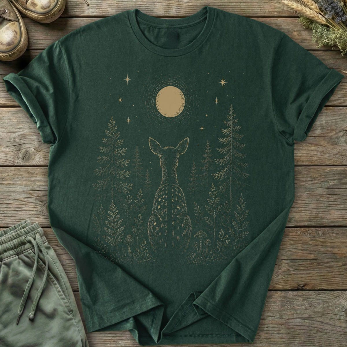 Printify T-Shirt Moon Gazing Deer T-Shirt