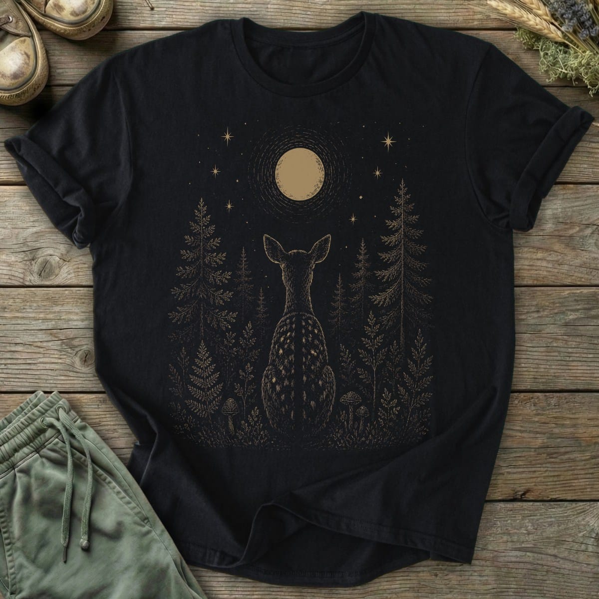 Printify T-Shirt Moon Gazing Deer T-Shirt