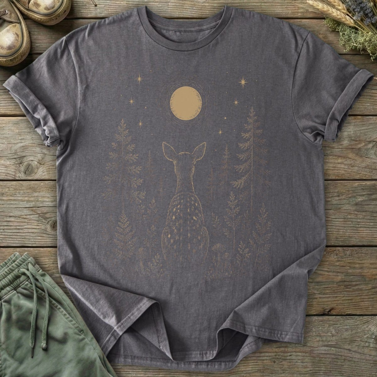 Printify T-Shirt Moon Gazing Deer T-Shirt