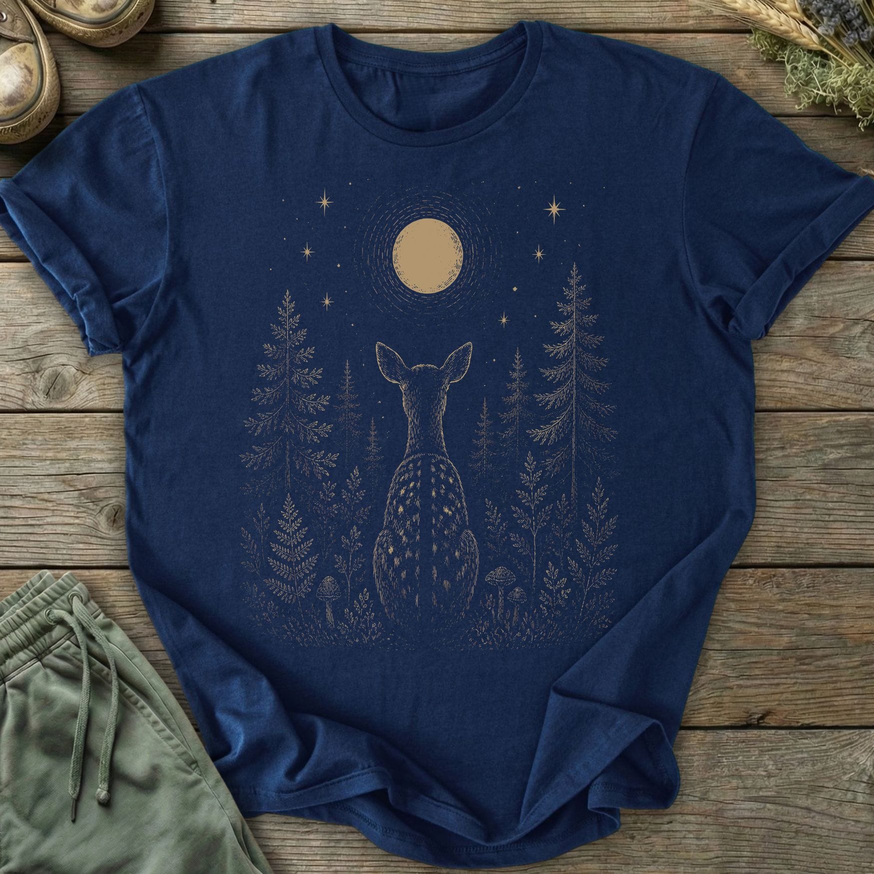 Printify T-Shirt Moon Gazing Deer T-Shirt
