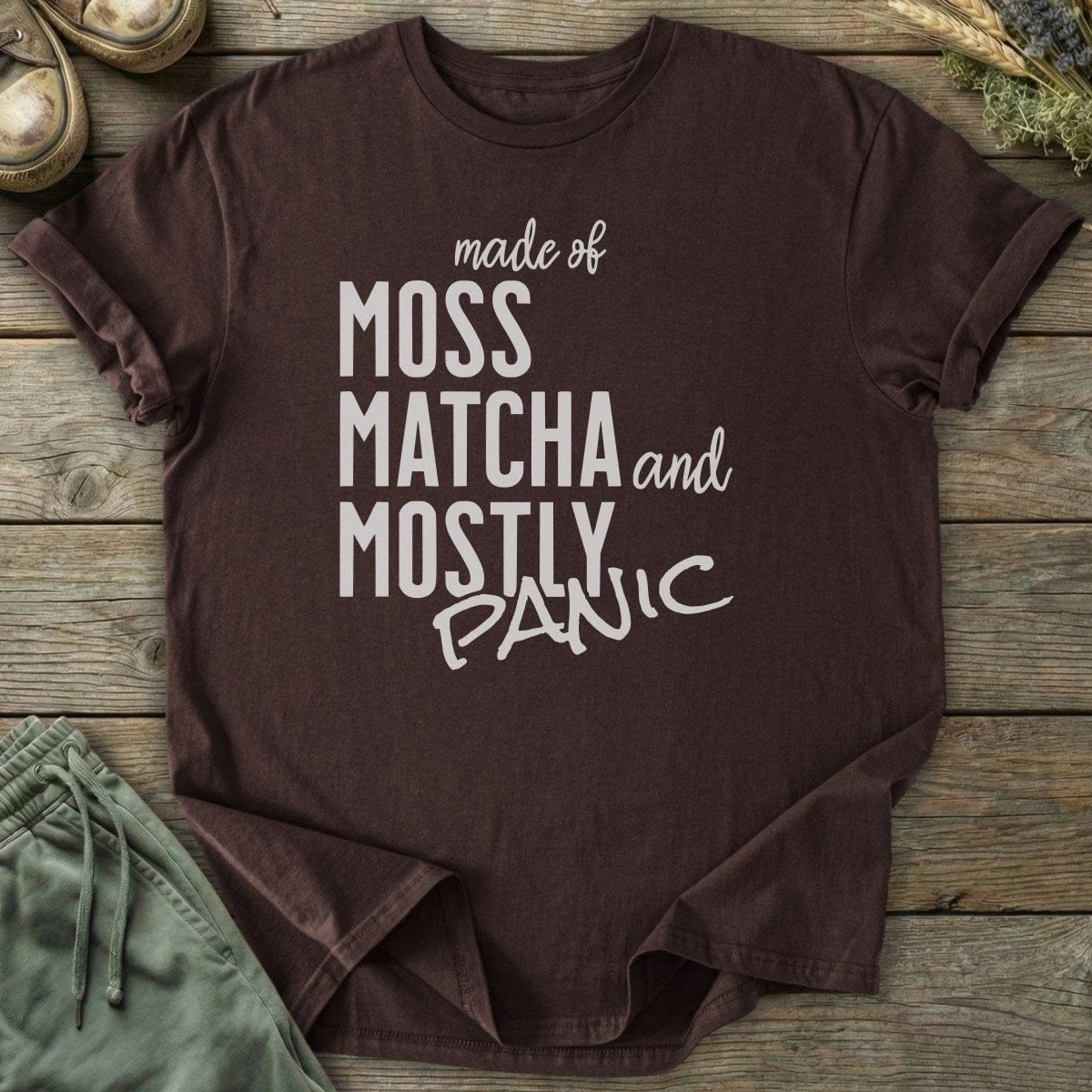 Printify T-Shirt Moss Matcha Panic T-Shirt