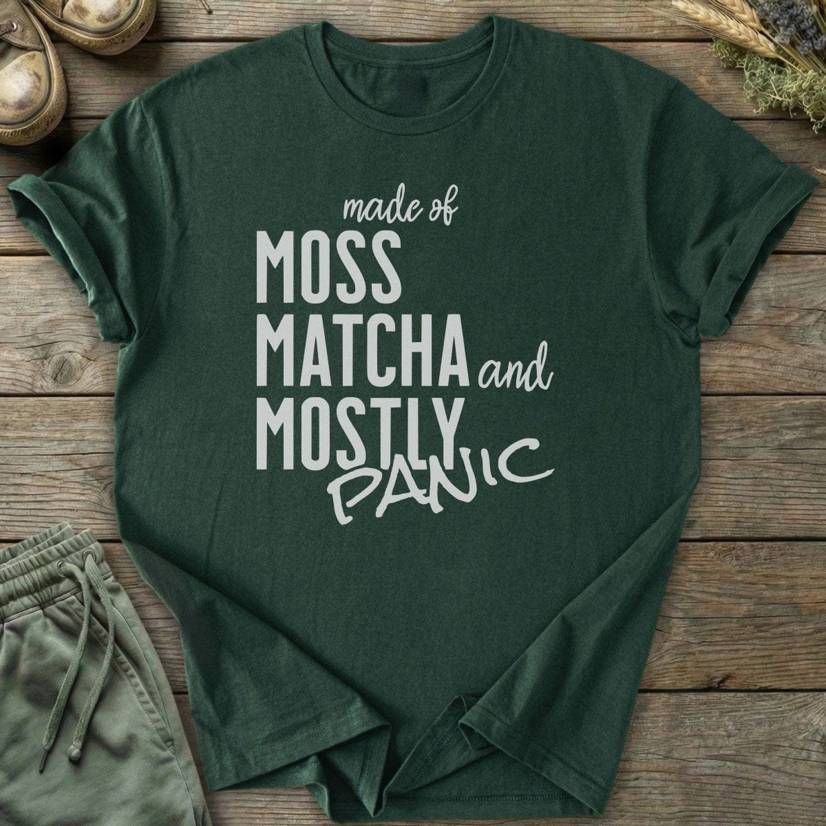 Printify T-Shirt Moss Matcha Panic T-Shirt
