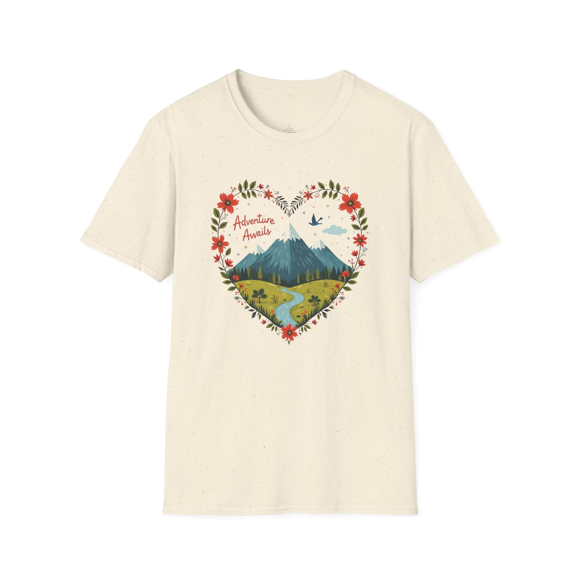 Printify T-Shirt Mountain Peaks Adventure Awaits T-Shirt