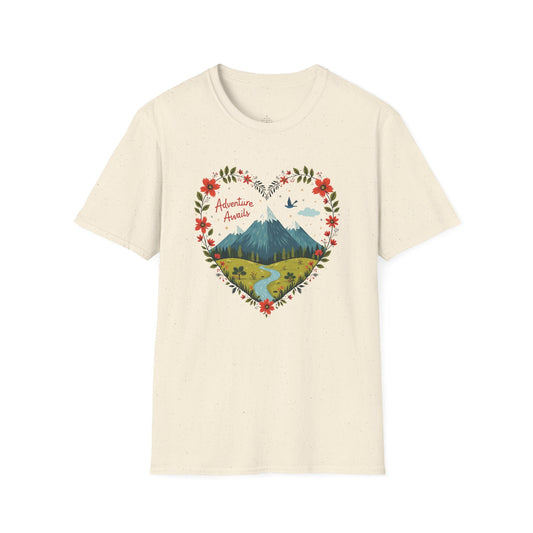 Printify T-Shirt Mountain Peaks Adventure Awaits T-Shirt