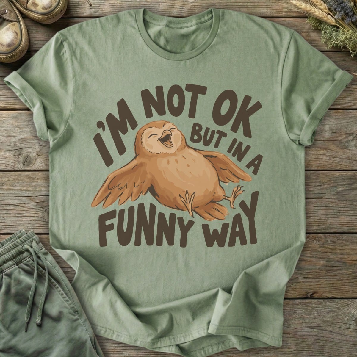 Printify T-Shirt Not OK Funny Owl T-Shirt