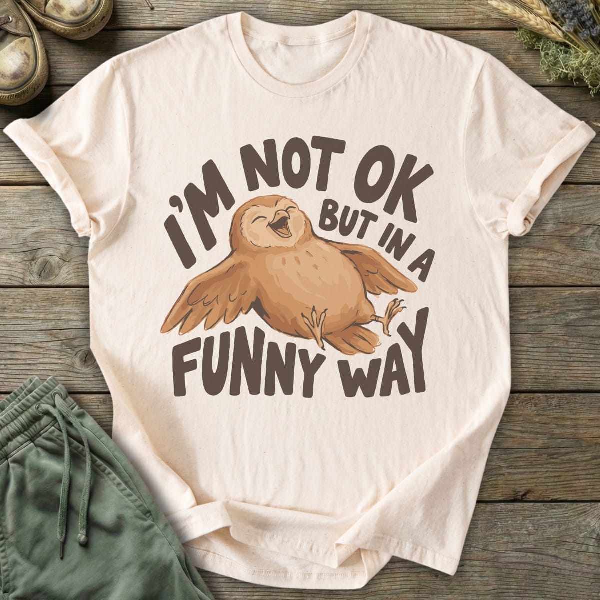 Printify T-Shirt Not OK Funny Owl T-Shirt