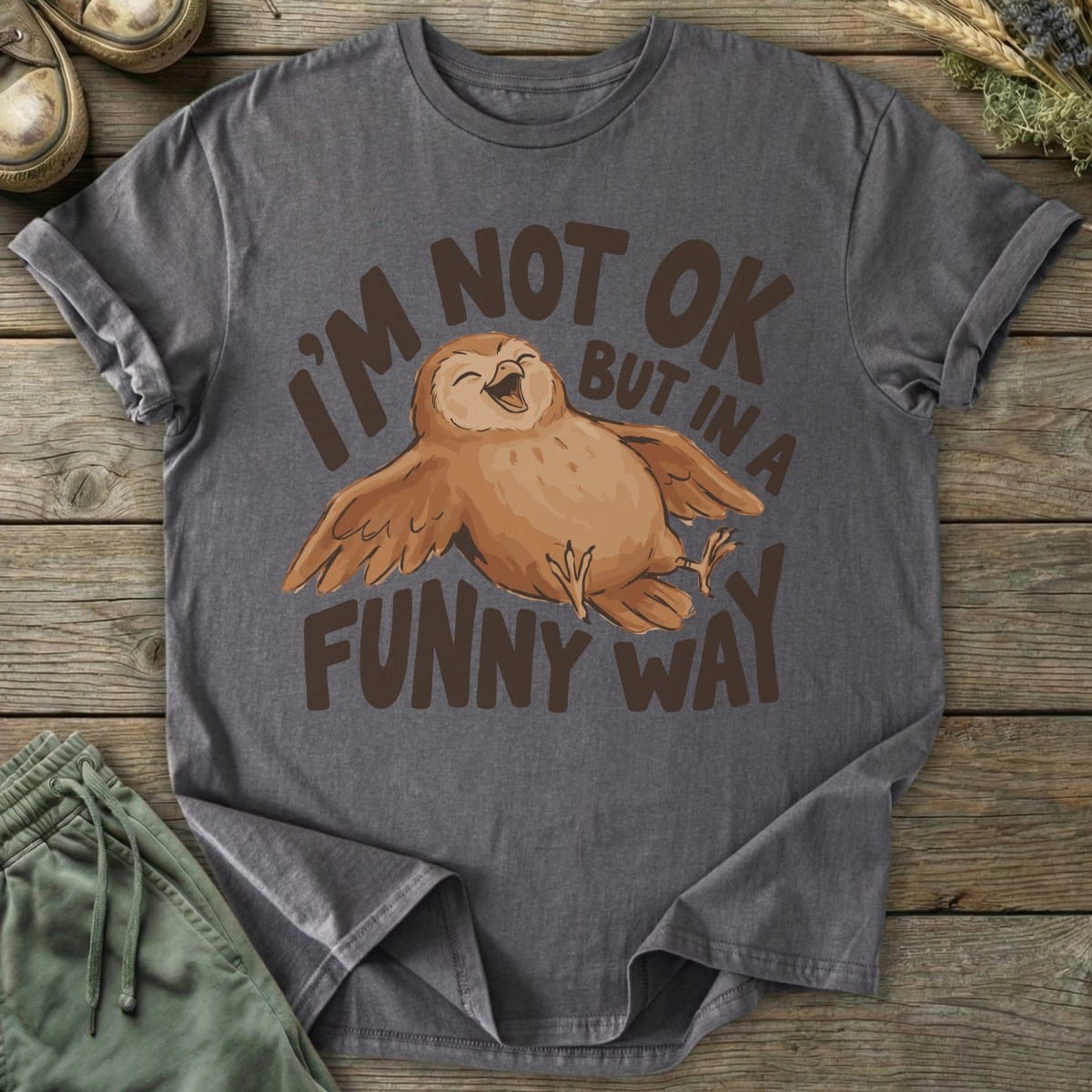 Printify T-Shirt Not OK Funny Owl T-Shirt