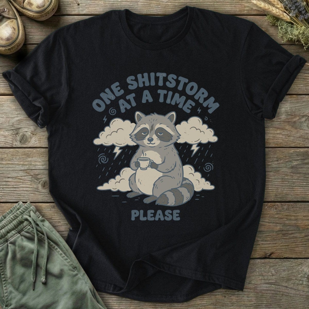Printify T-Shirt One Shitstorm Raccoon T-Shirt