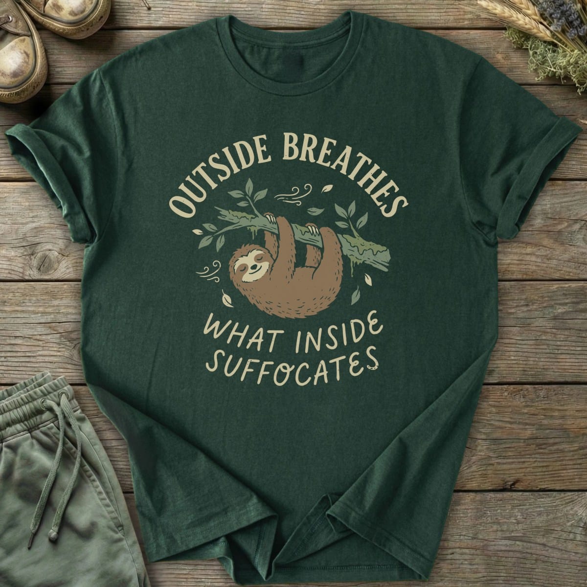 Printify T-Shirt Outside Breathes Sloth T-Shirt