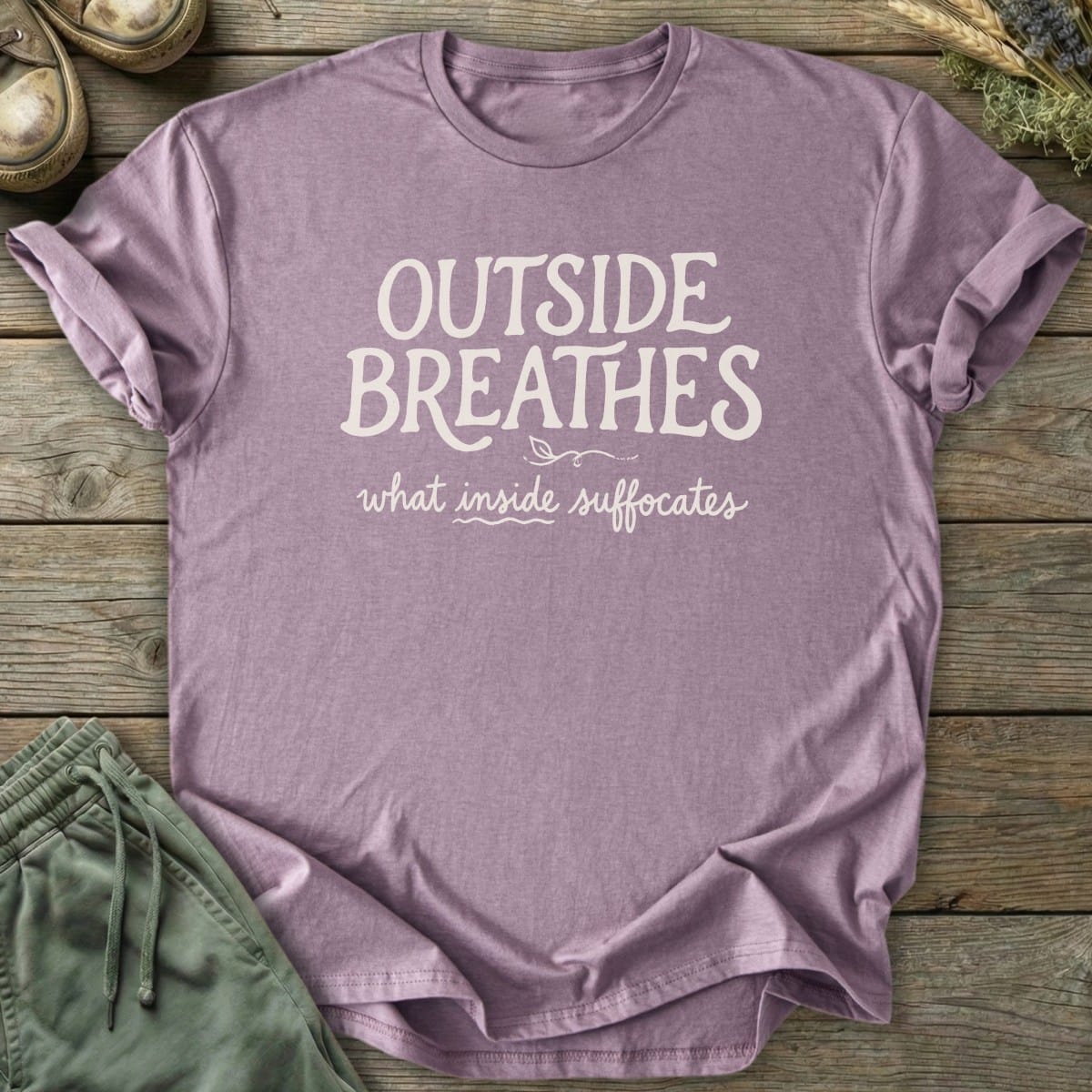 Printify T-Shirt Outside Breathes Text T-Shirt