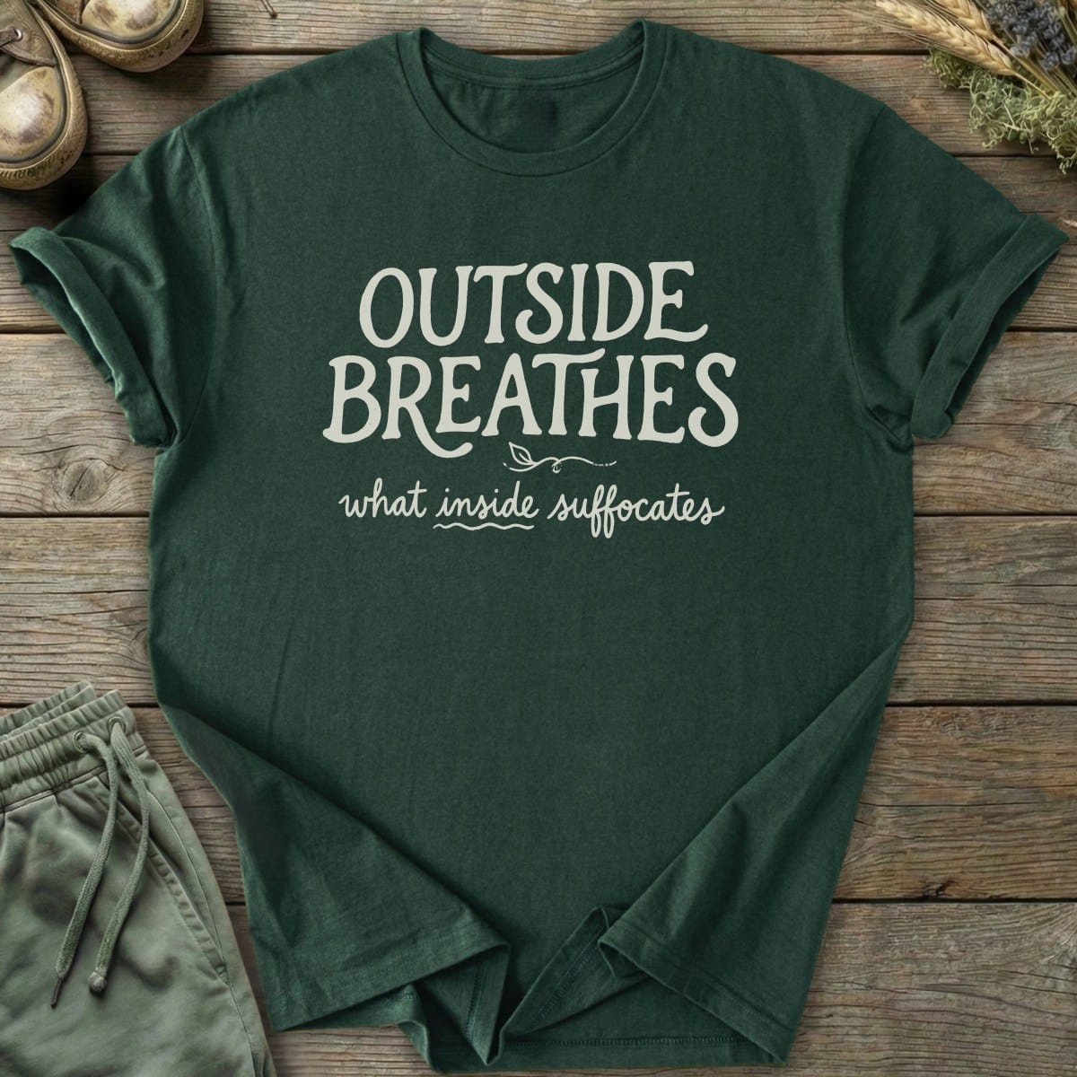 Printify T-Shirt Outside Breathes Text T-Shirt