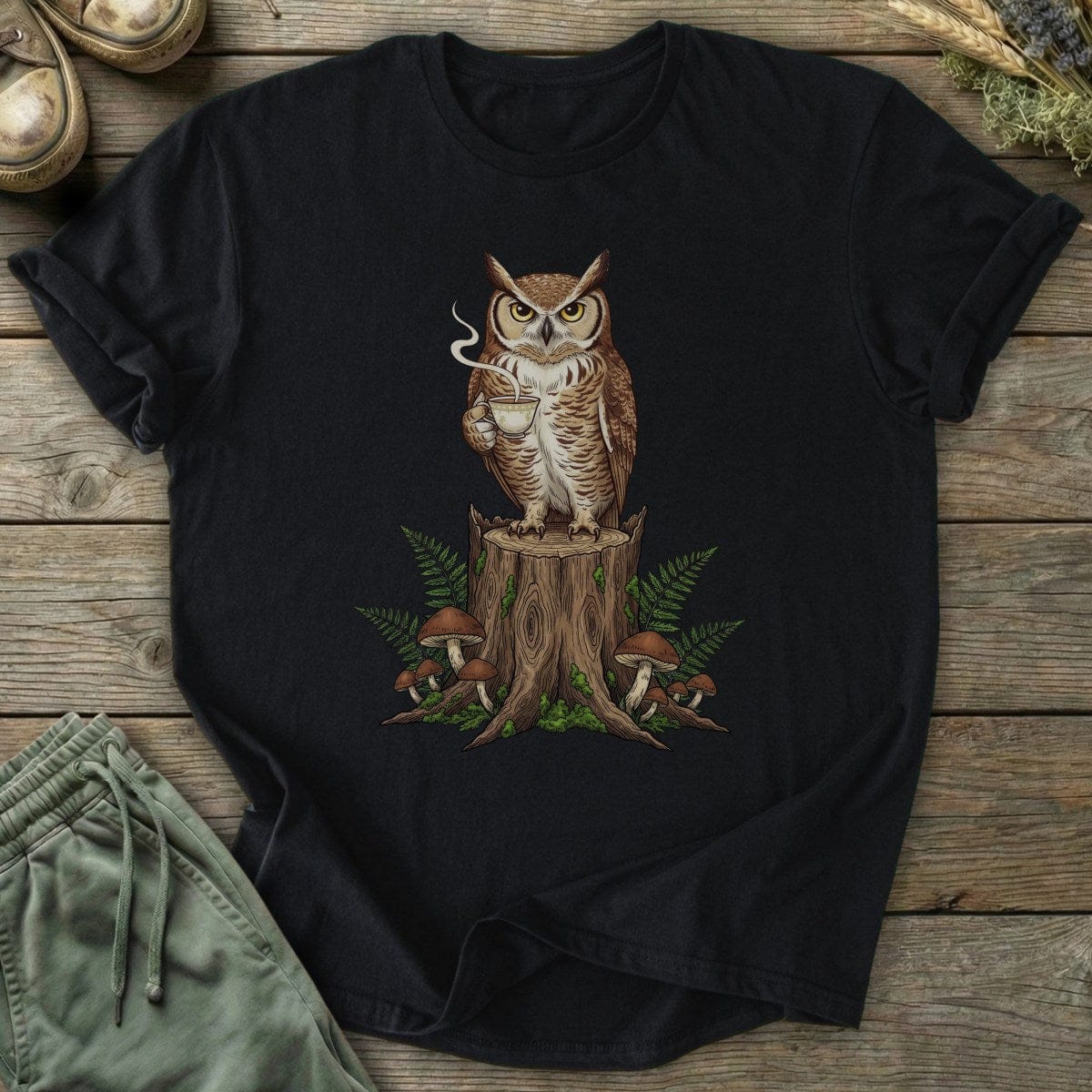 Printify T-Shirt Owl on Stump T-Shirt