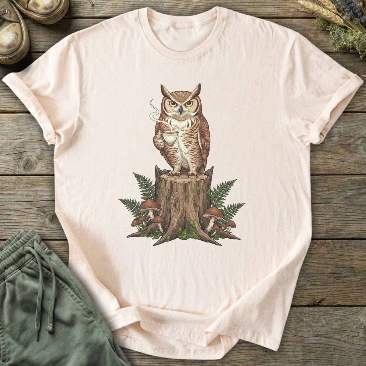 Printify T-Shirt Owl on Stump T-Shirt