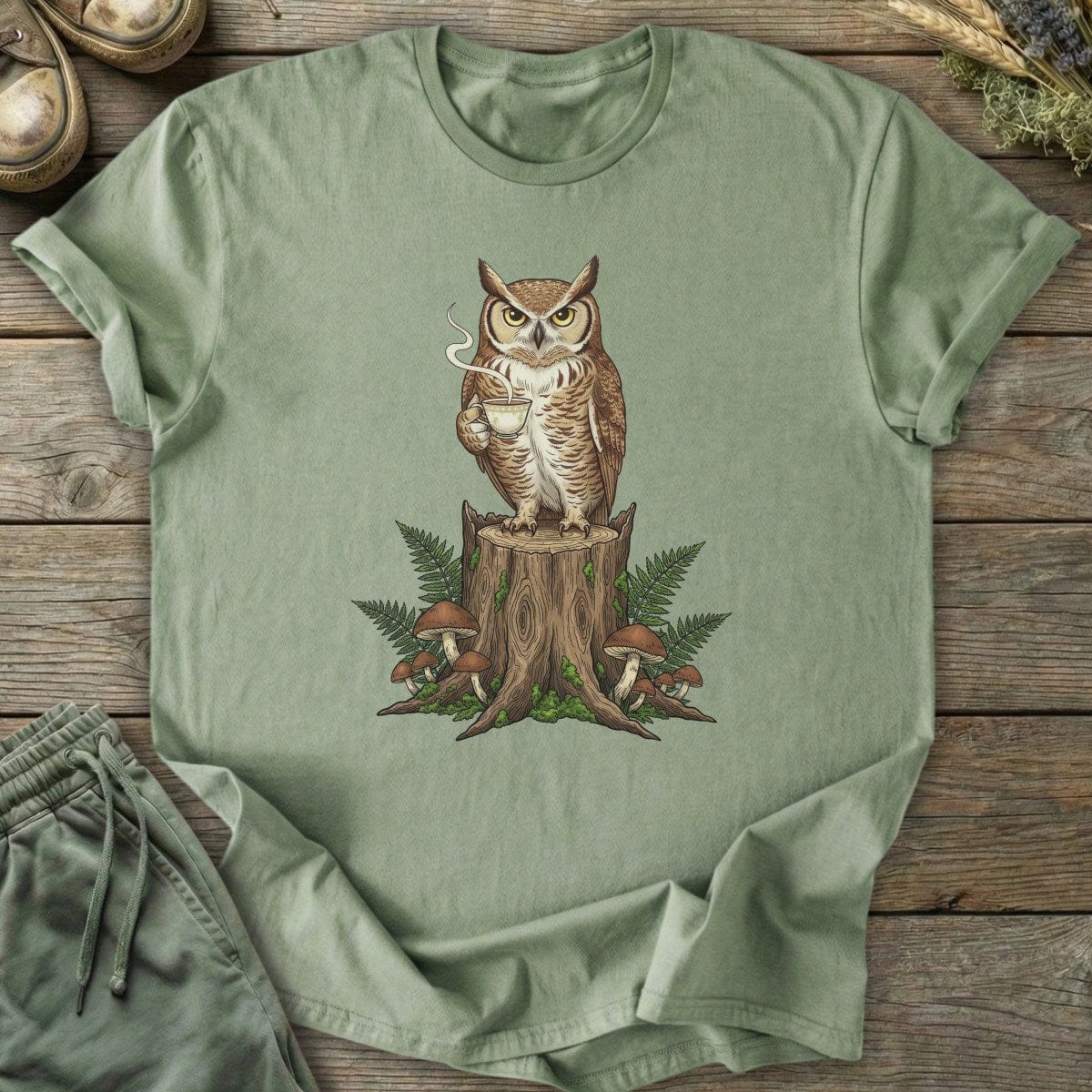 Printify T-Shirt Owl on Stump T-Shirt