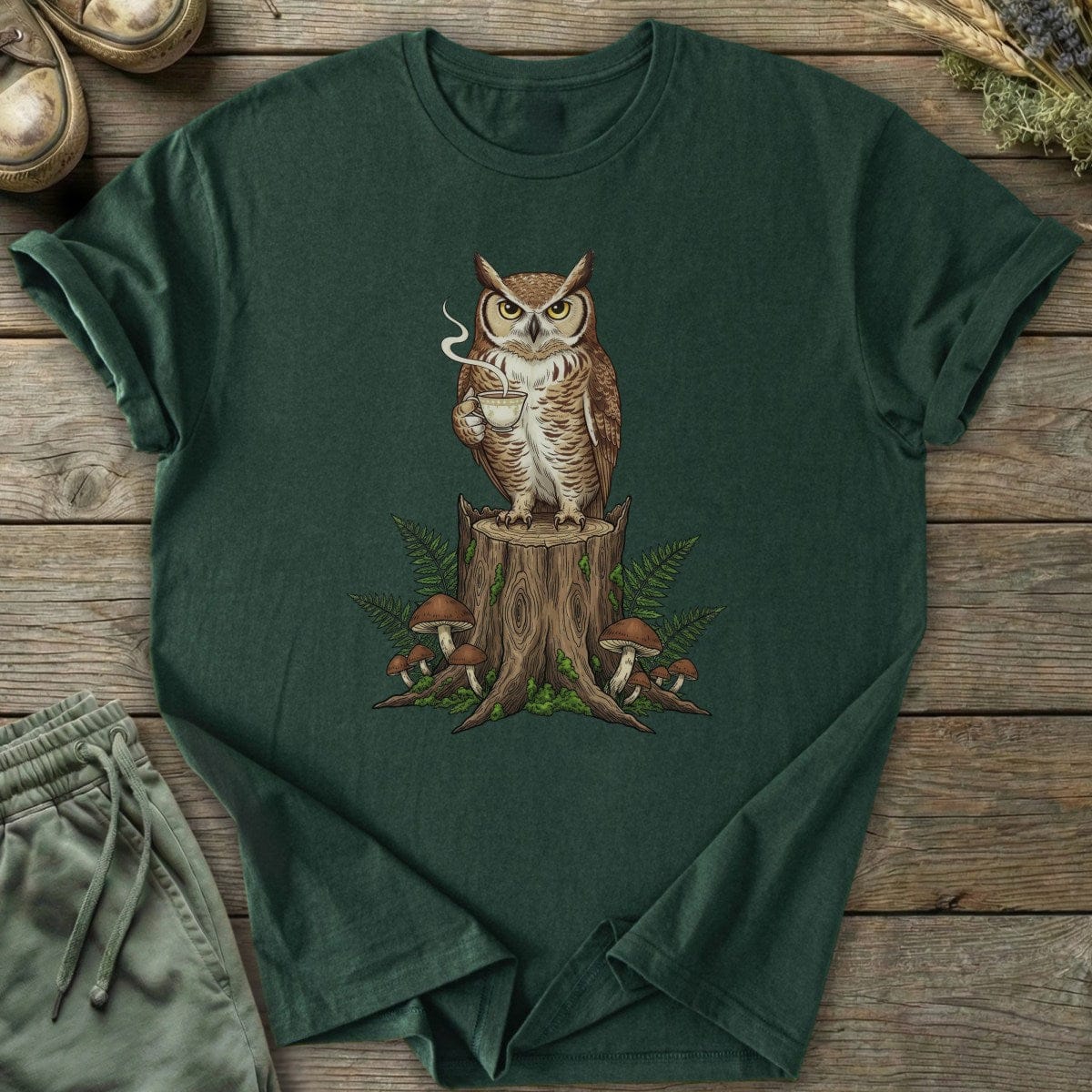 Printify T-Shirt Owl on Stump T-Shirt