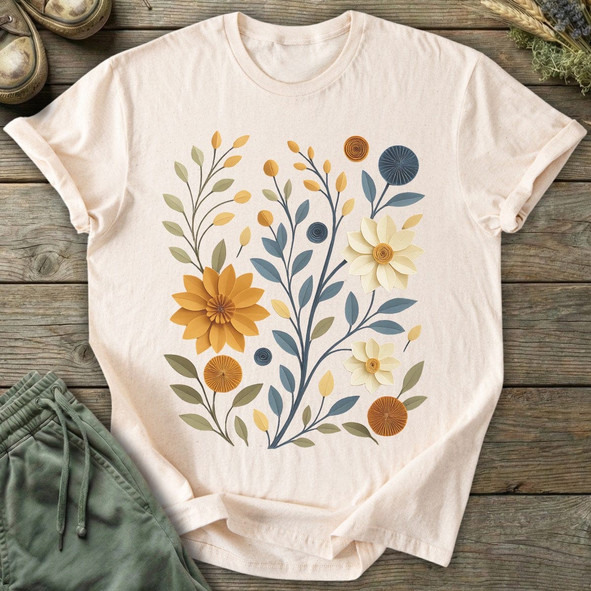 Printify T-Shirt Paper Cut Floral T-Shirt