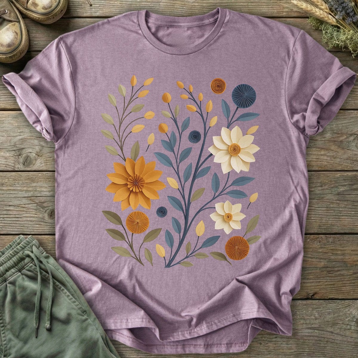Printify T-Shirt Paper Cut Floral T-Shirt