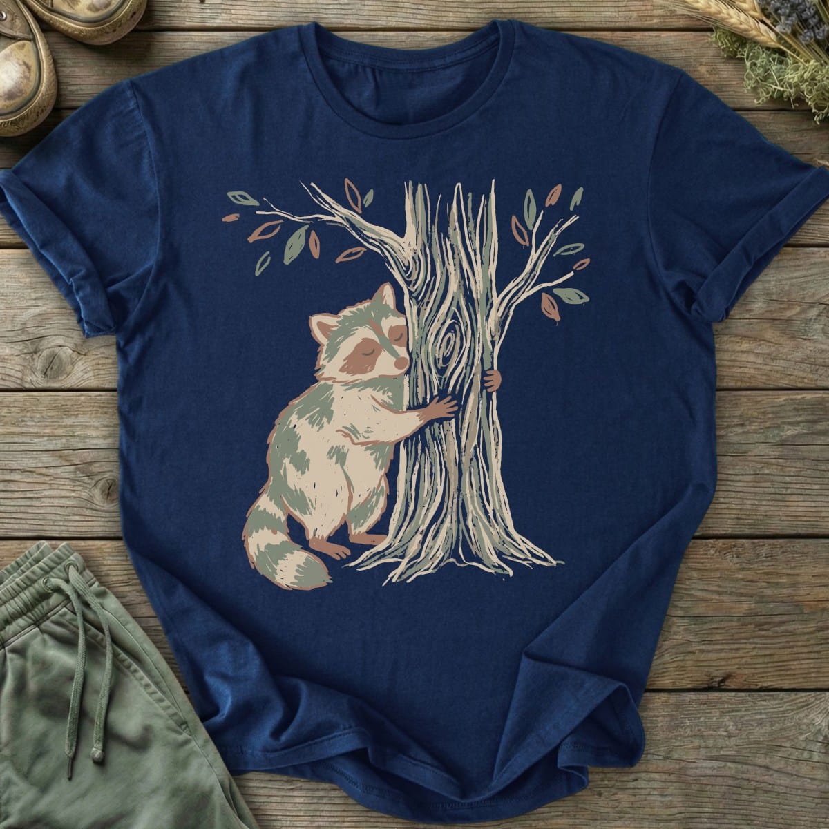Printify T-Shirt Raccoon Tree Hugger T-Shirt