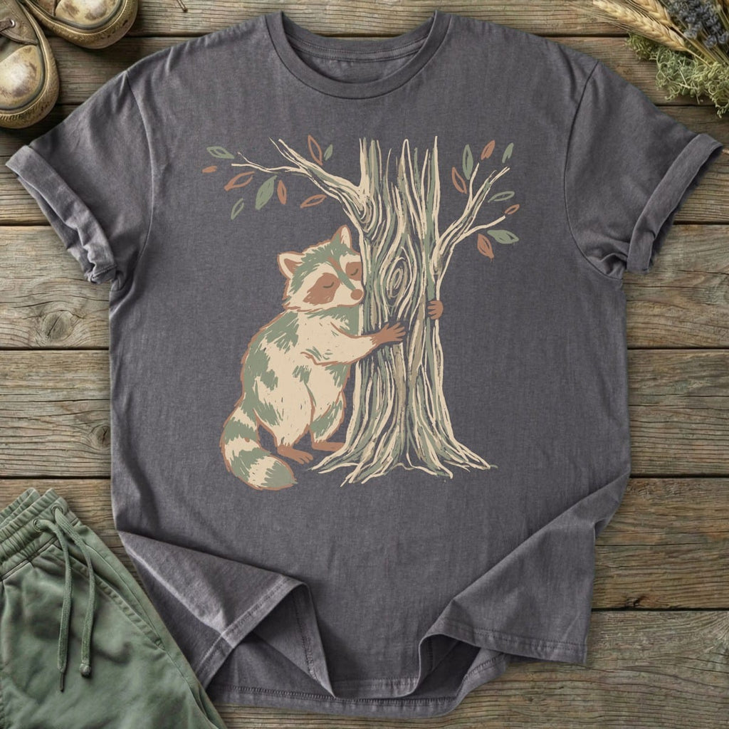 Printify T-Shirt Raccoon Tree Hugger T-Shirt