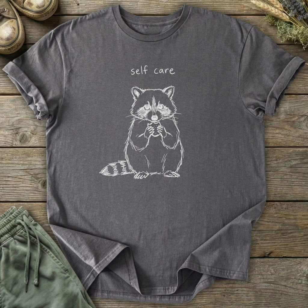 Printify T-Shirt Self Care Raccoon T-Shirt