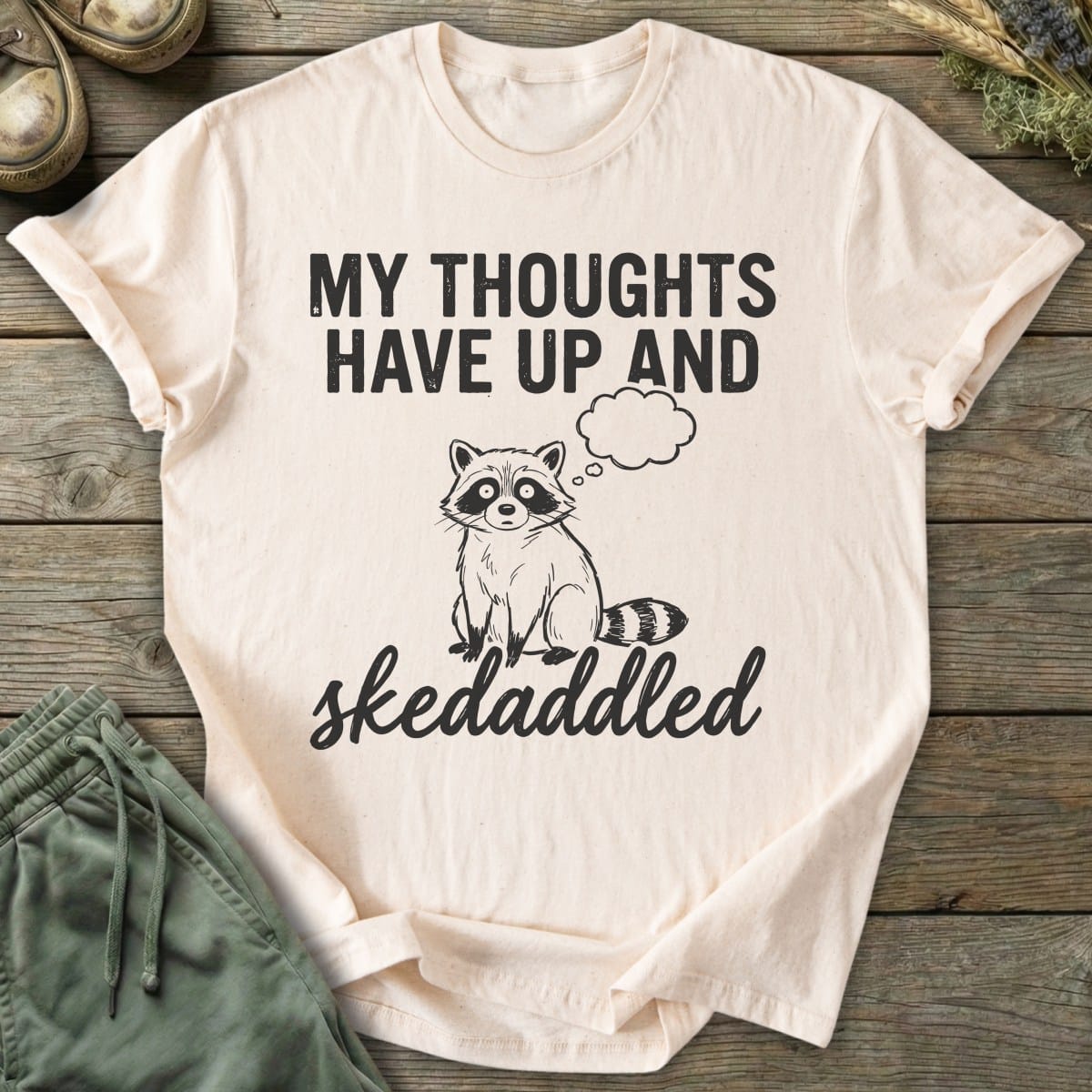 Printify T-Shirt Skedaddled Raccoon T-Shirt