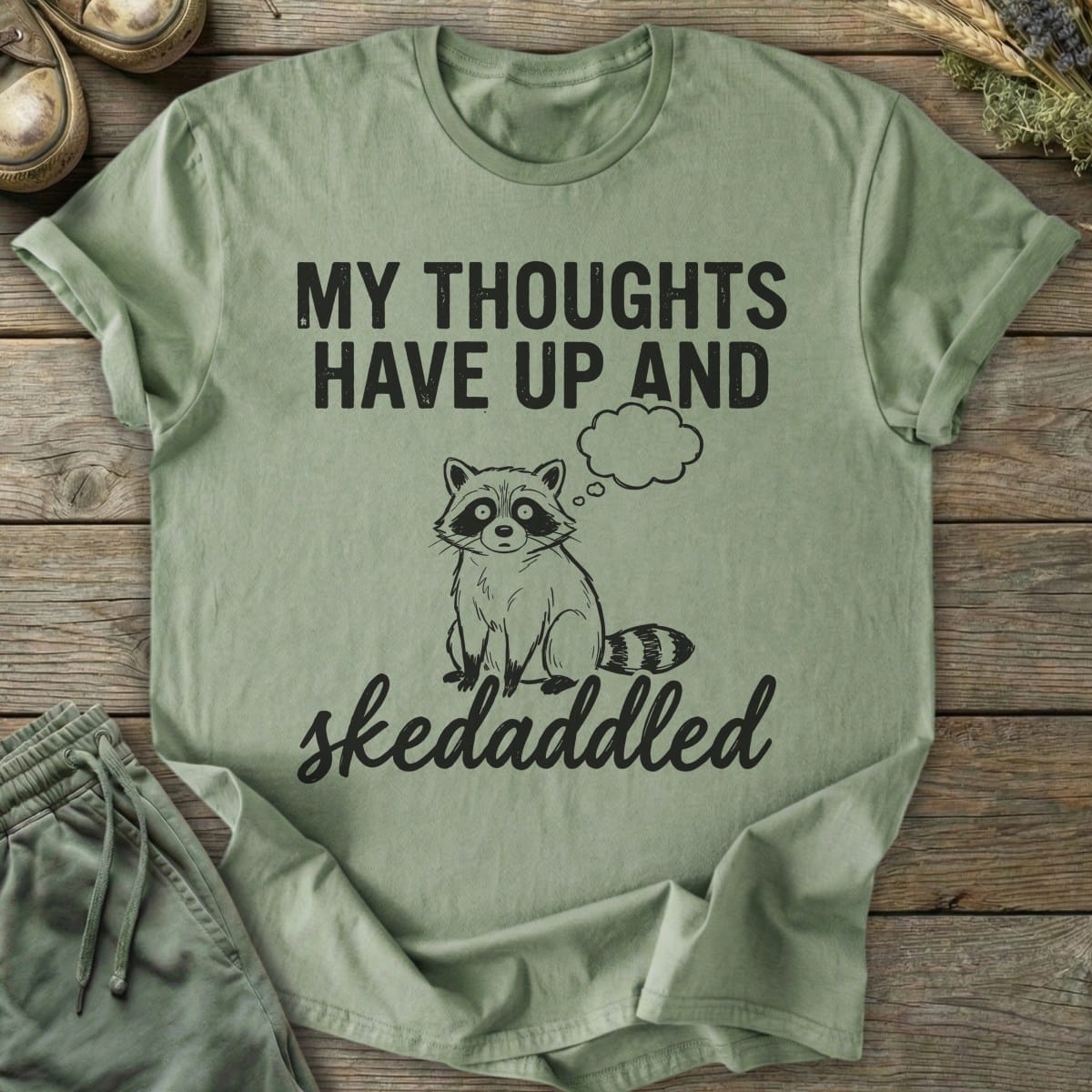Printify T-Shirt Skedaddled Raccoon T-Shirt