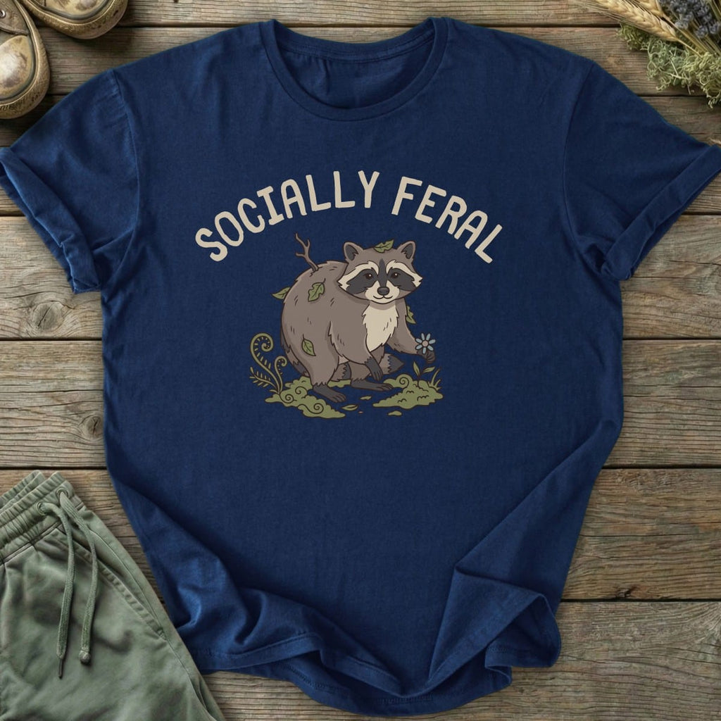 Printify T-Shirt Socially Feral Raccoon T-Shirt