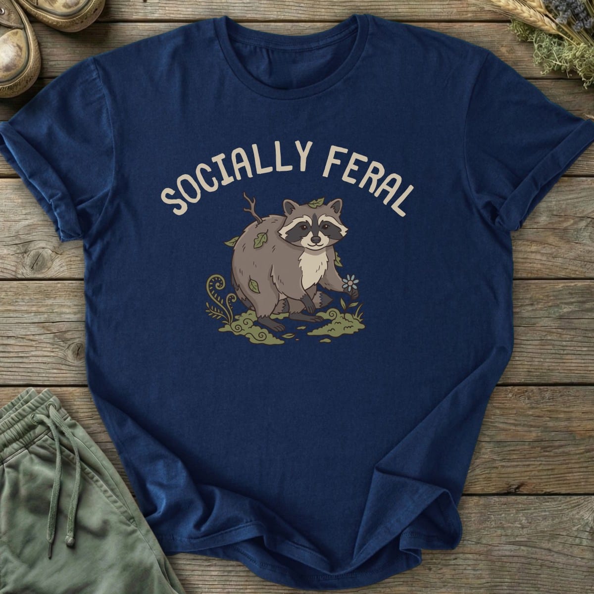 Printify T-Shirt Socially Feral Raccoon T-Shirt