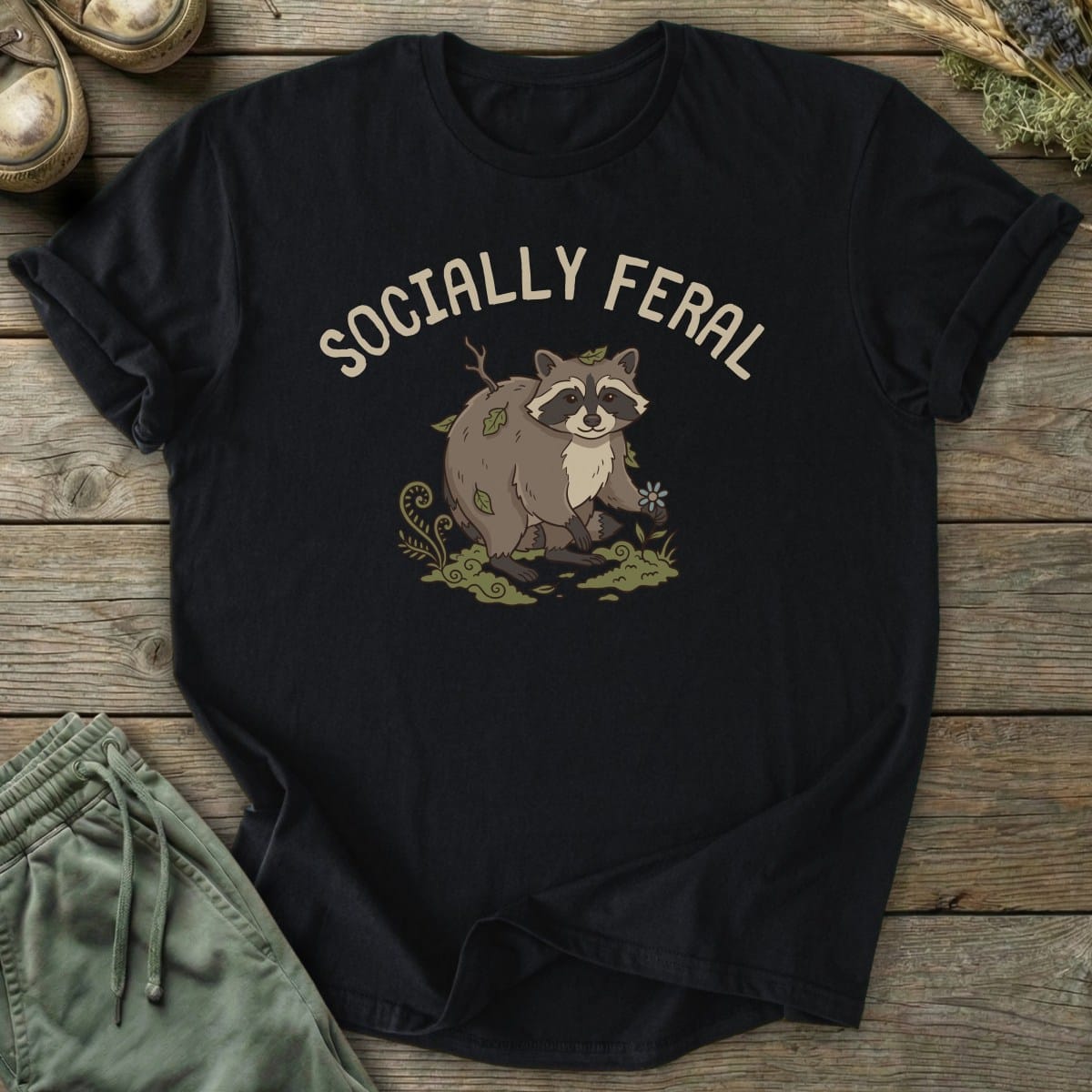 Printify T-Shirt Socially Feral Raccoon T-Shirt