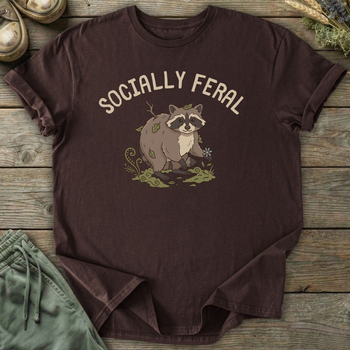 Printify T-Shirt Socially Feral Raccoon T-Shirt