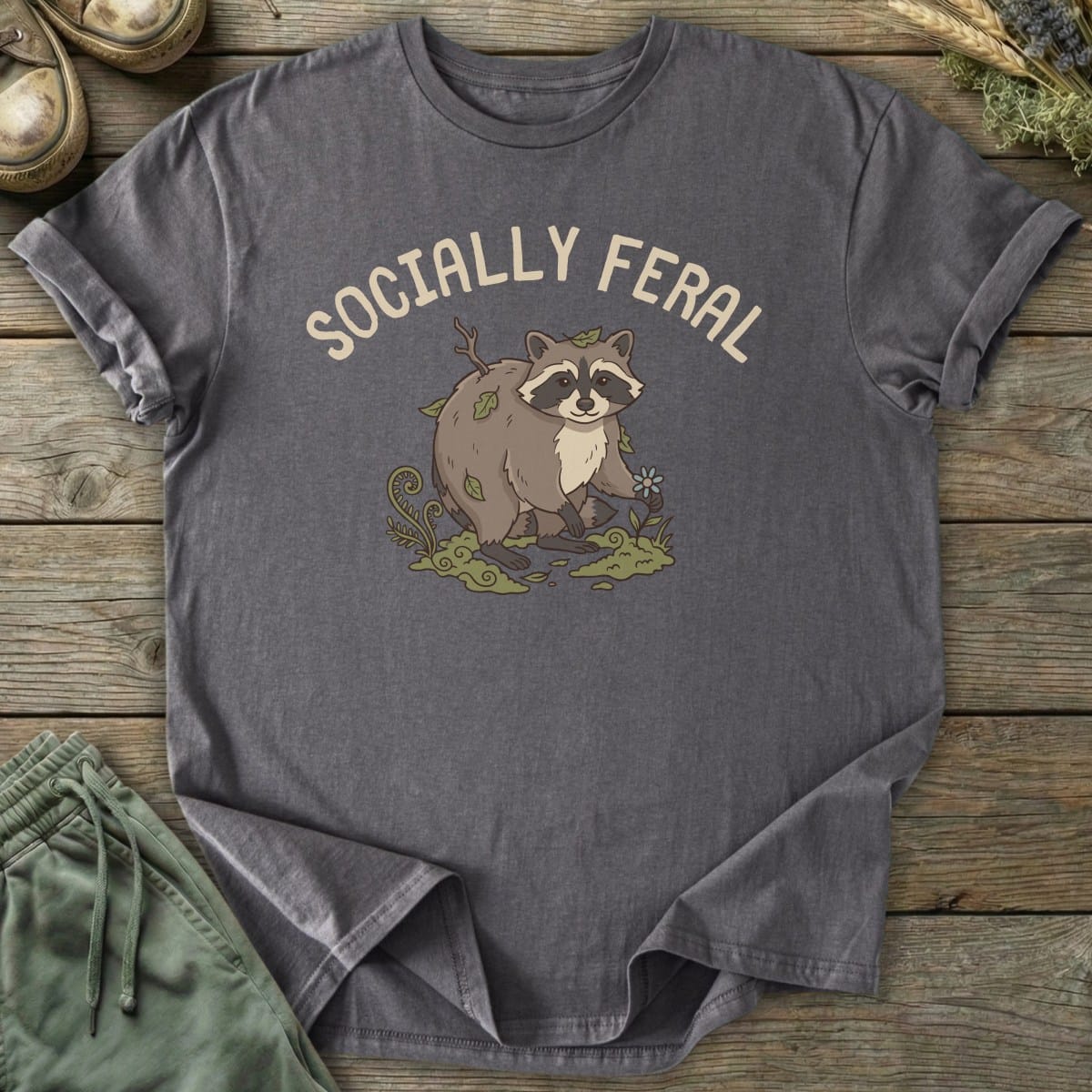 Printify T-Shirt Socially Feral Raccoon T-Shirt