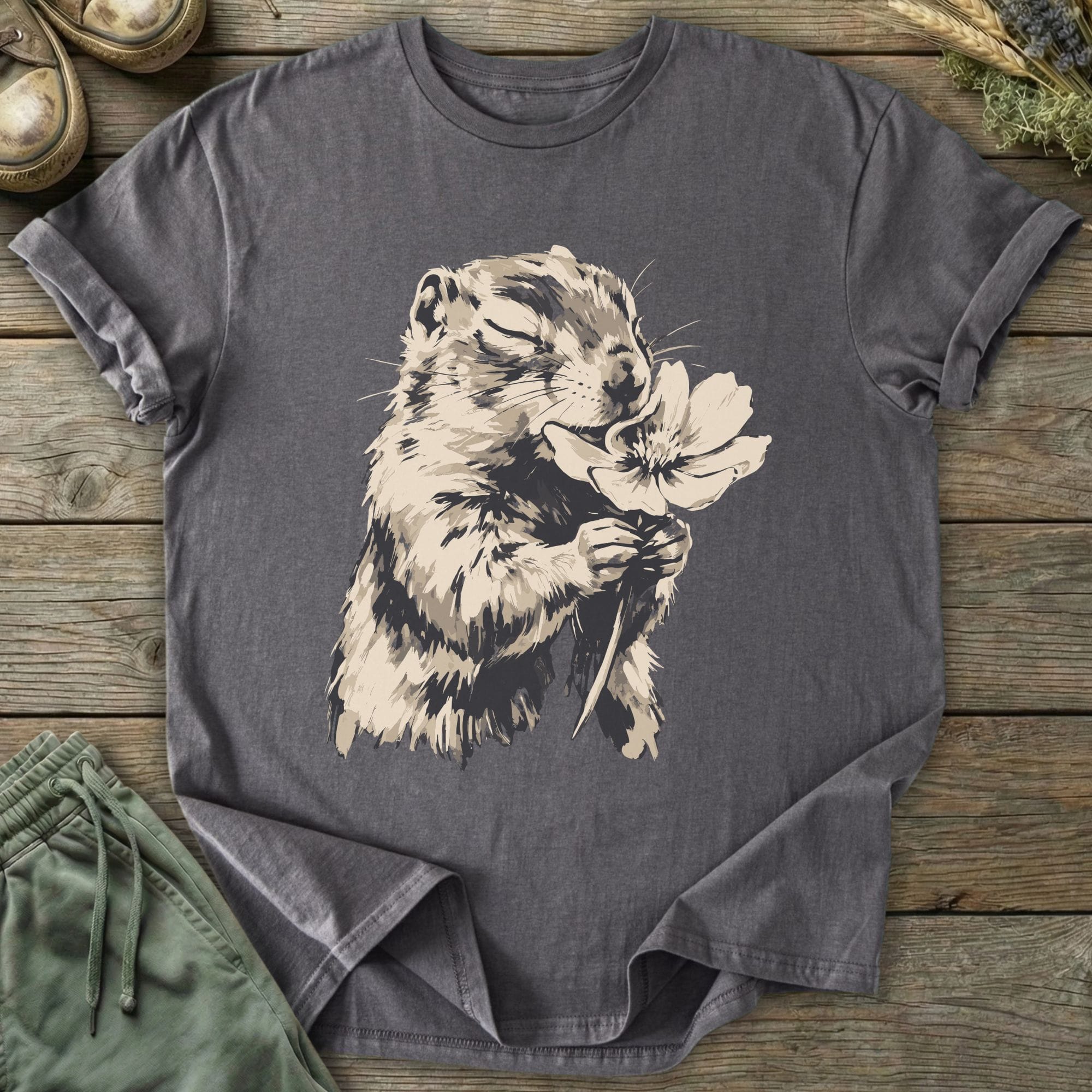 Printify T-Shirt Squirrel Smells Flower T-Shirt