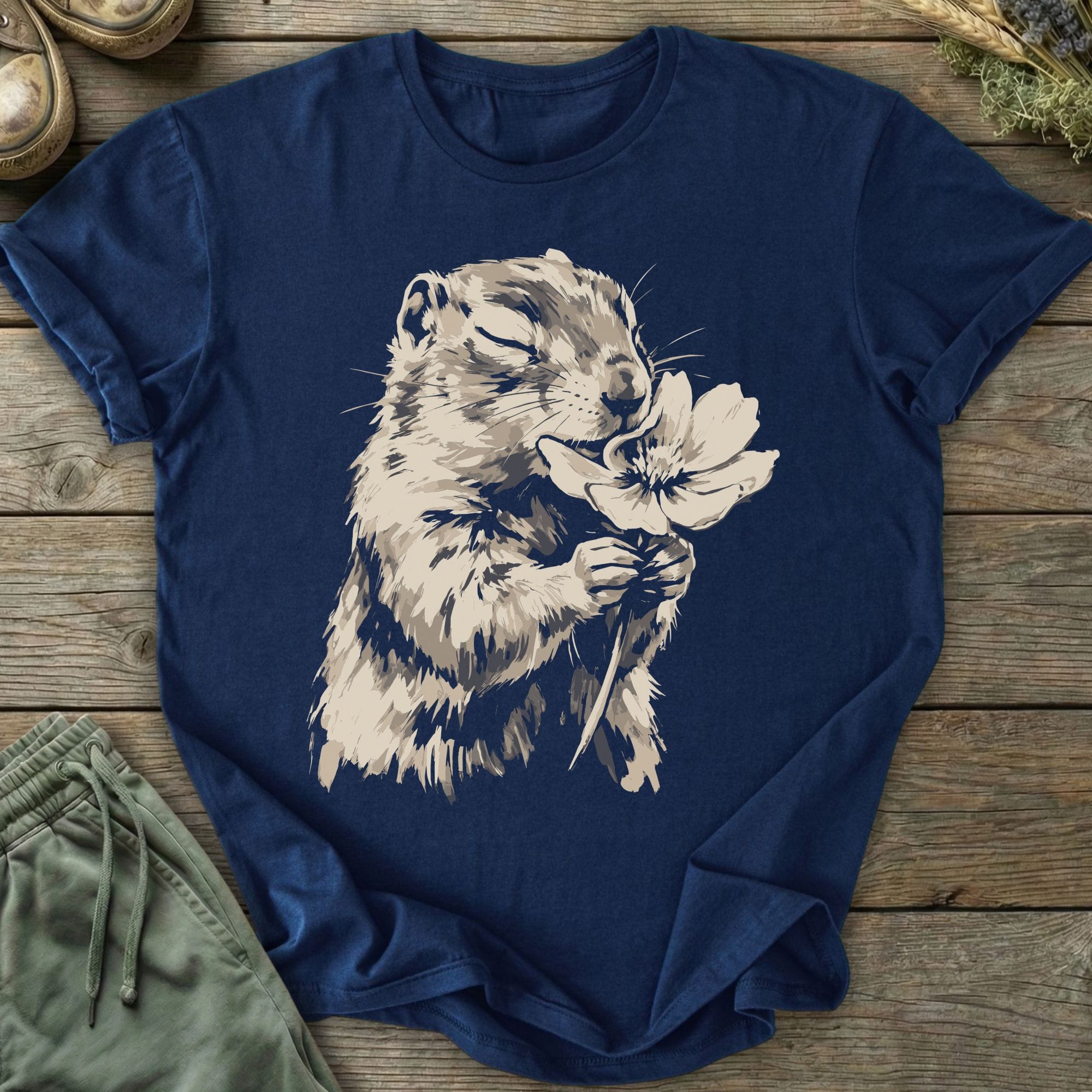 Printify T-Shirt Squirrel Smells Flower T-Shirt