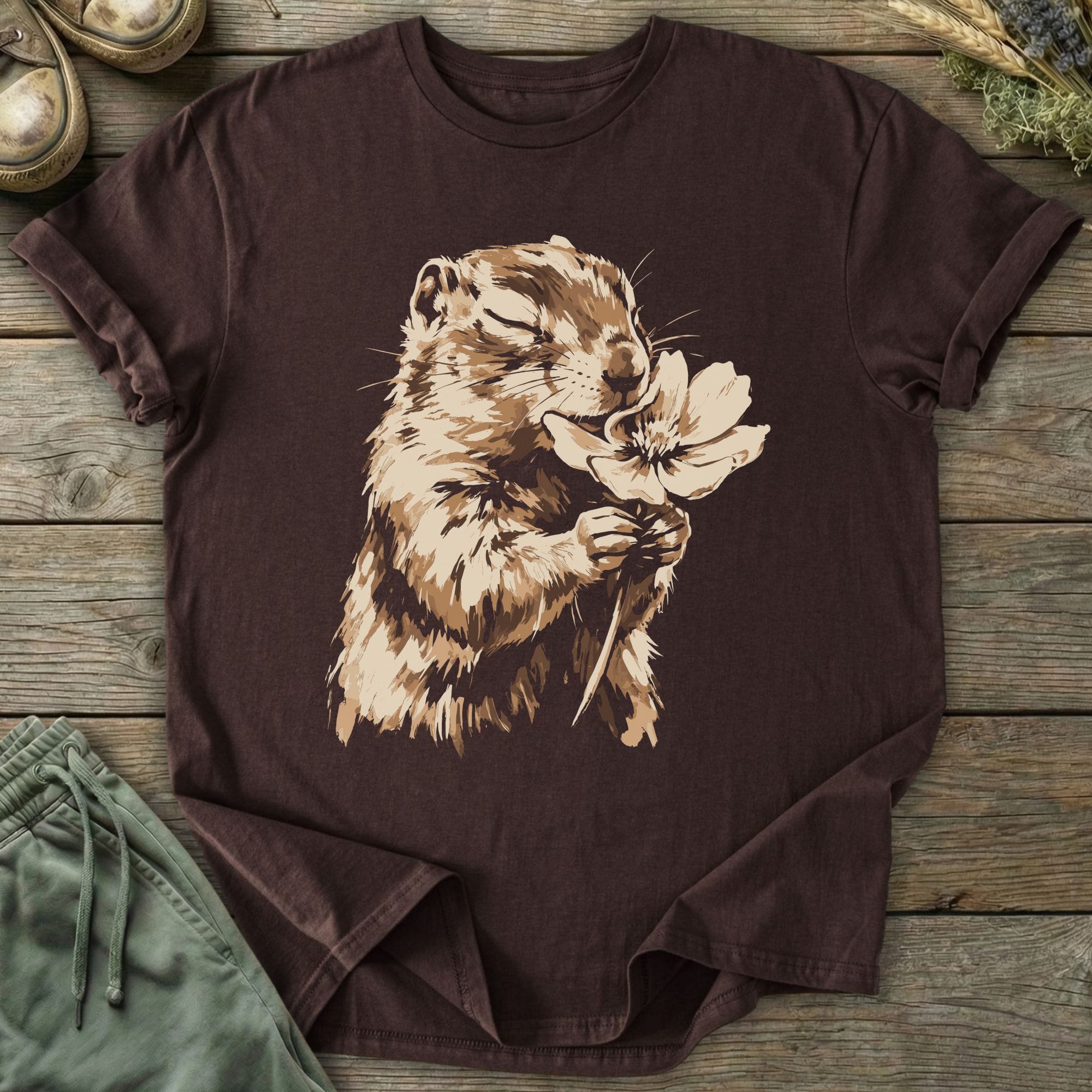 Printify T-Shirt Squirrel Smells Flower T-Shirt