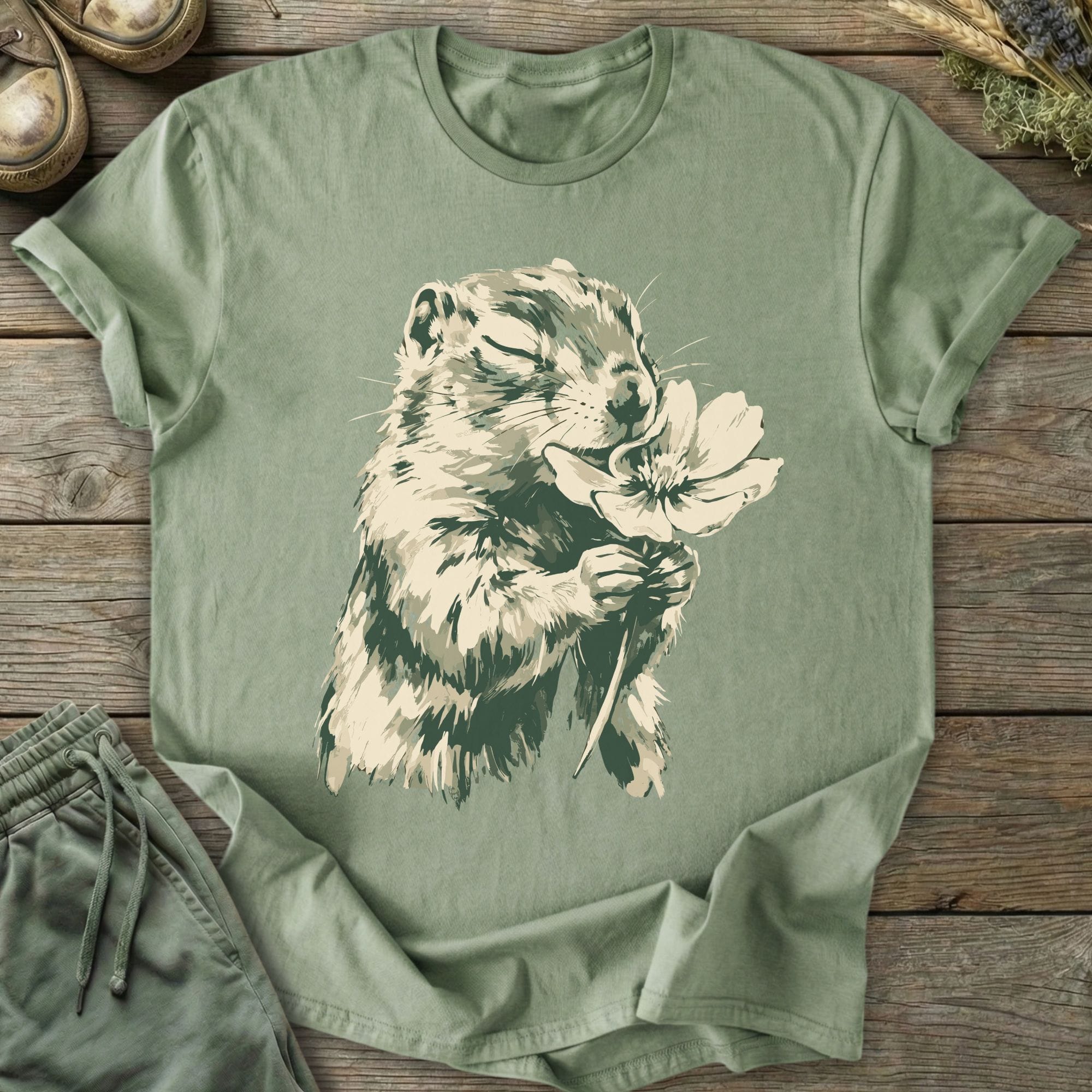 Printify T-Shirt Squirrel Smells Flower T-Shirt