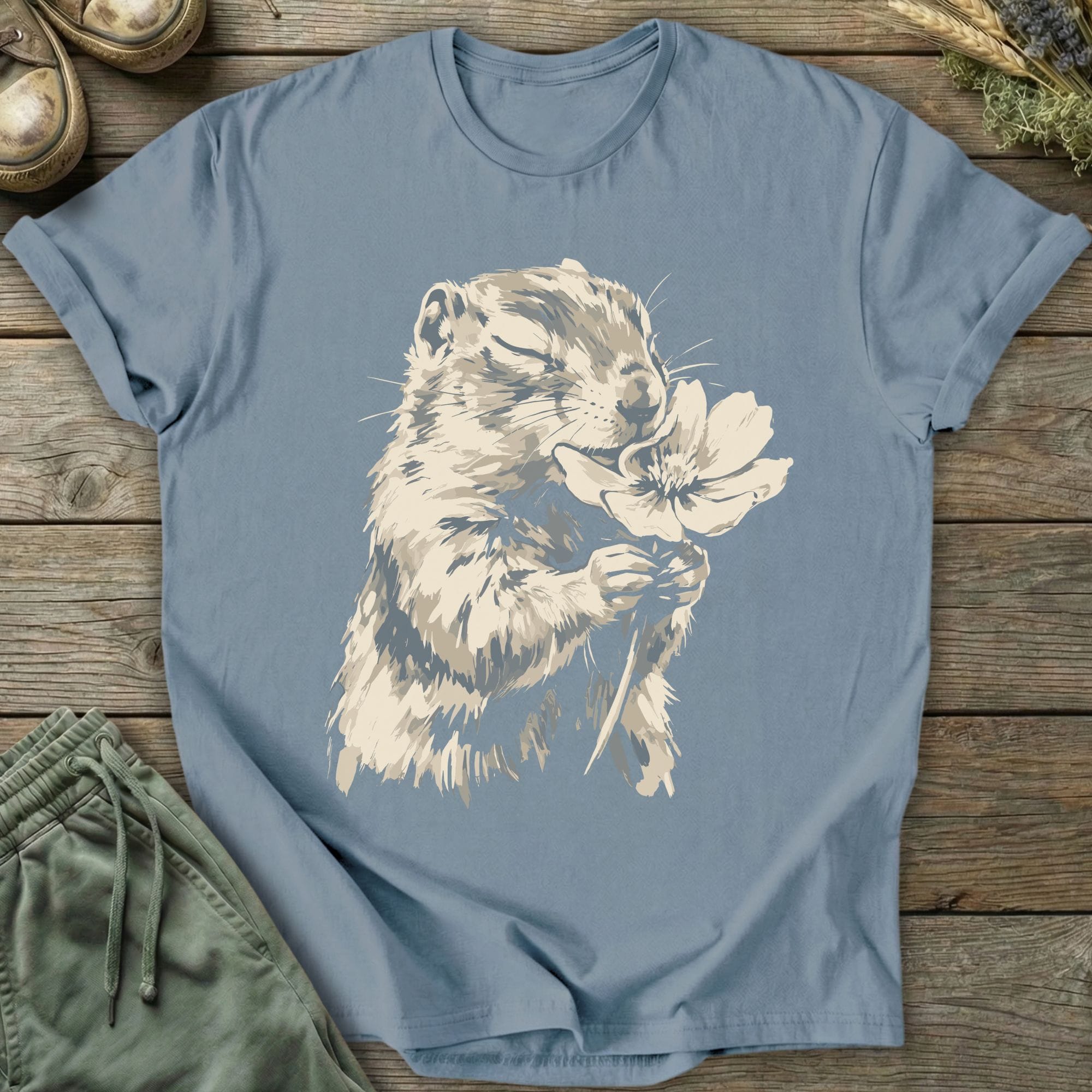 Printify T-Shirt Squirrel Smells Flower T-Shirt