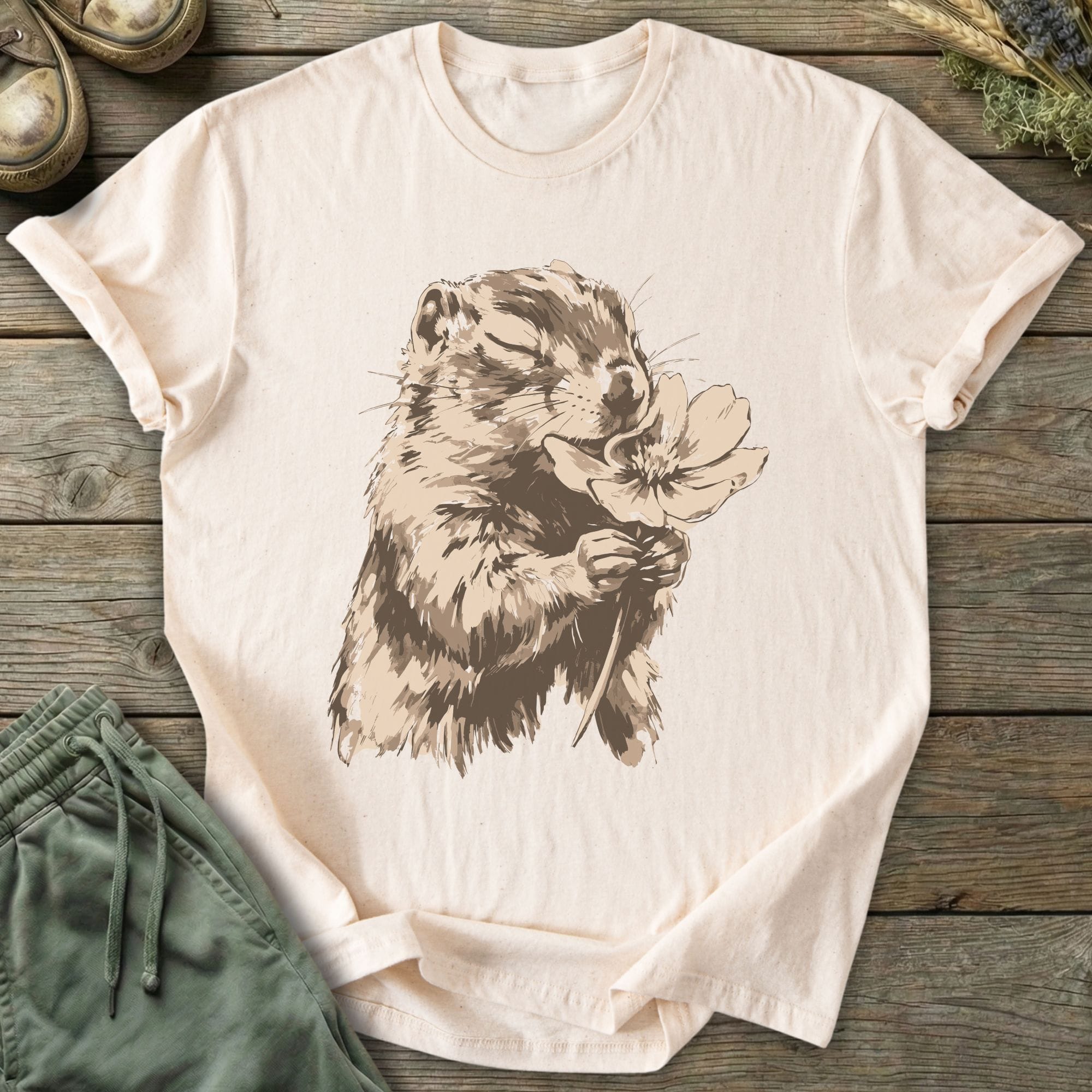 Printify T-Shirt Squirrel Smells Flower T-Shirt