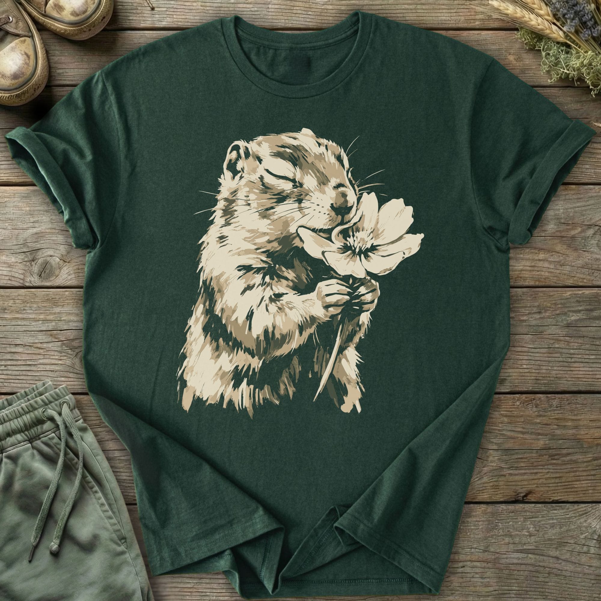 Printify T-Shirt Squirrel Smells Flower T-Shirt