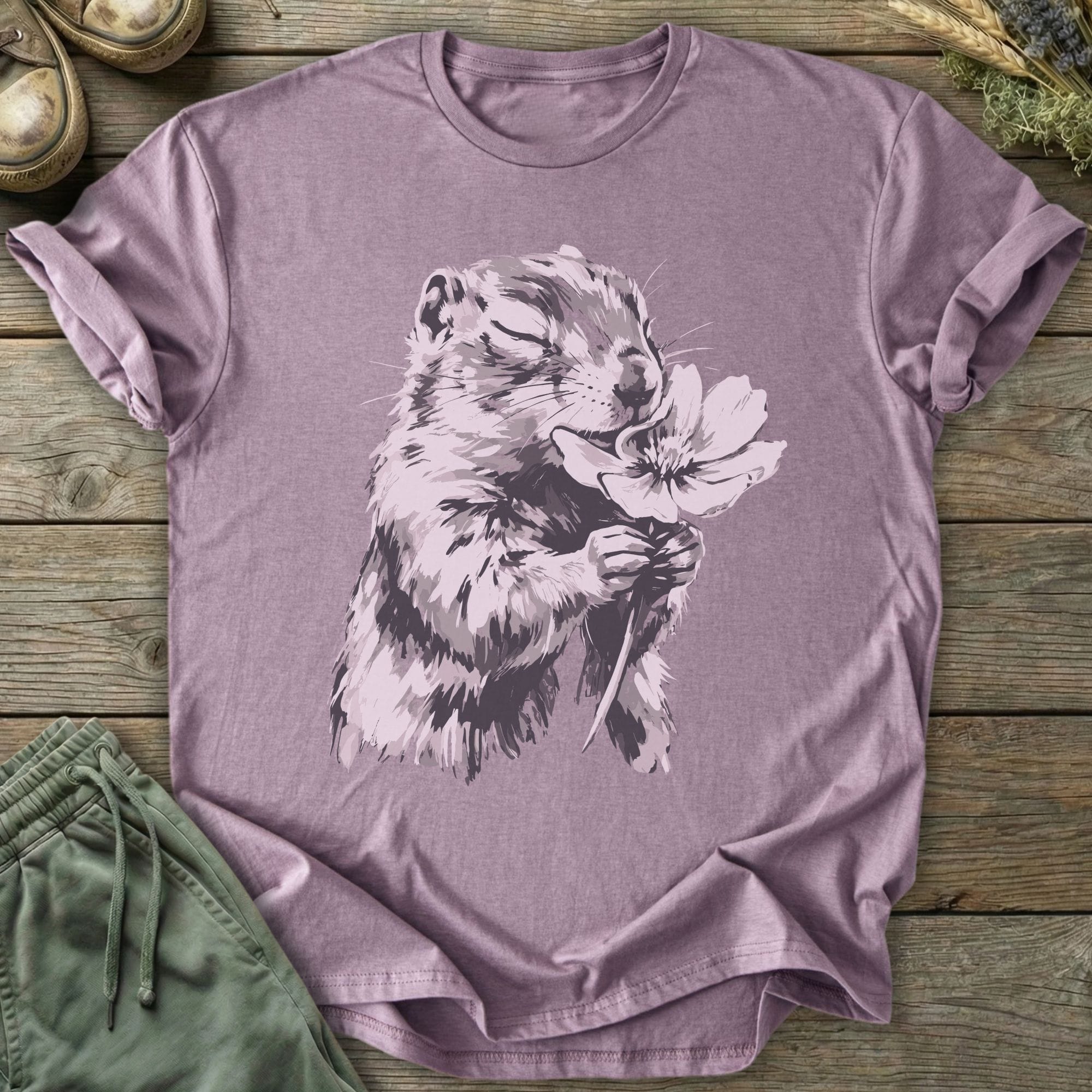 Printify T-Shirt Squirrel Smells Flower T-Shirt