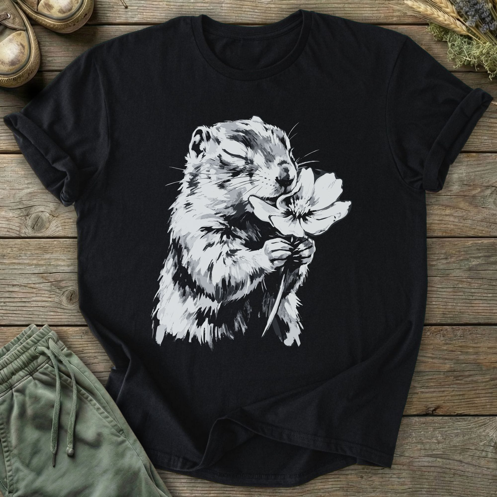 Printify T-Shirt Squirrel Smells Flower T-Shirt