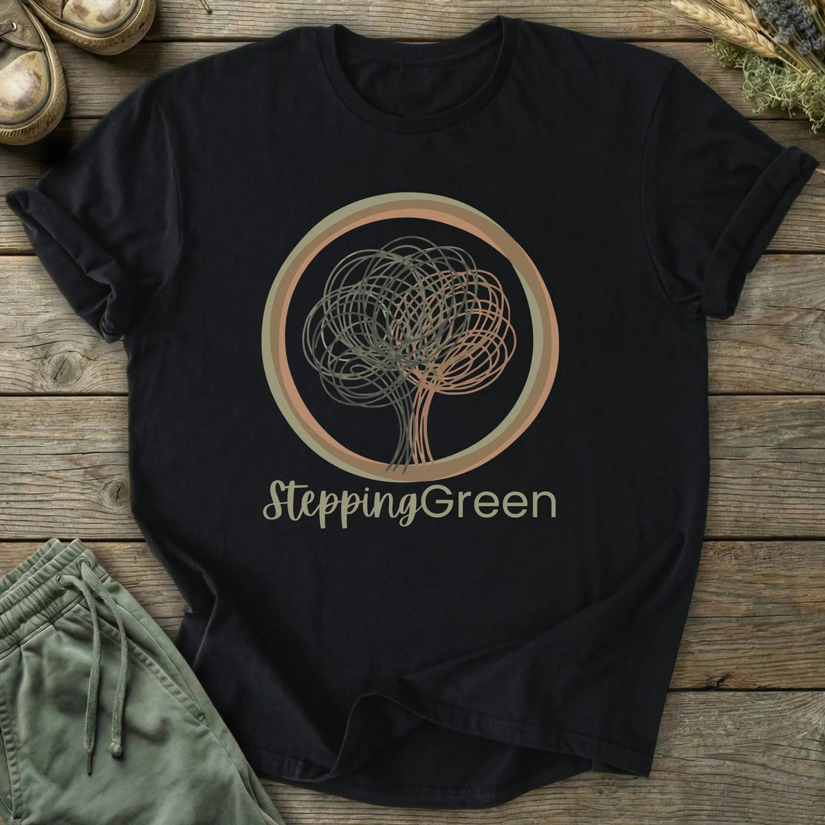 Printify T-Shirt Stepping Green Logo T-Shirt