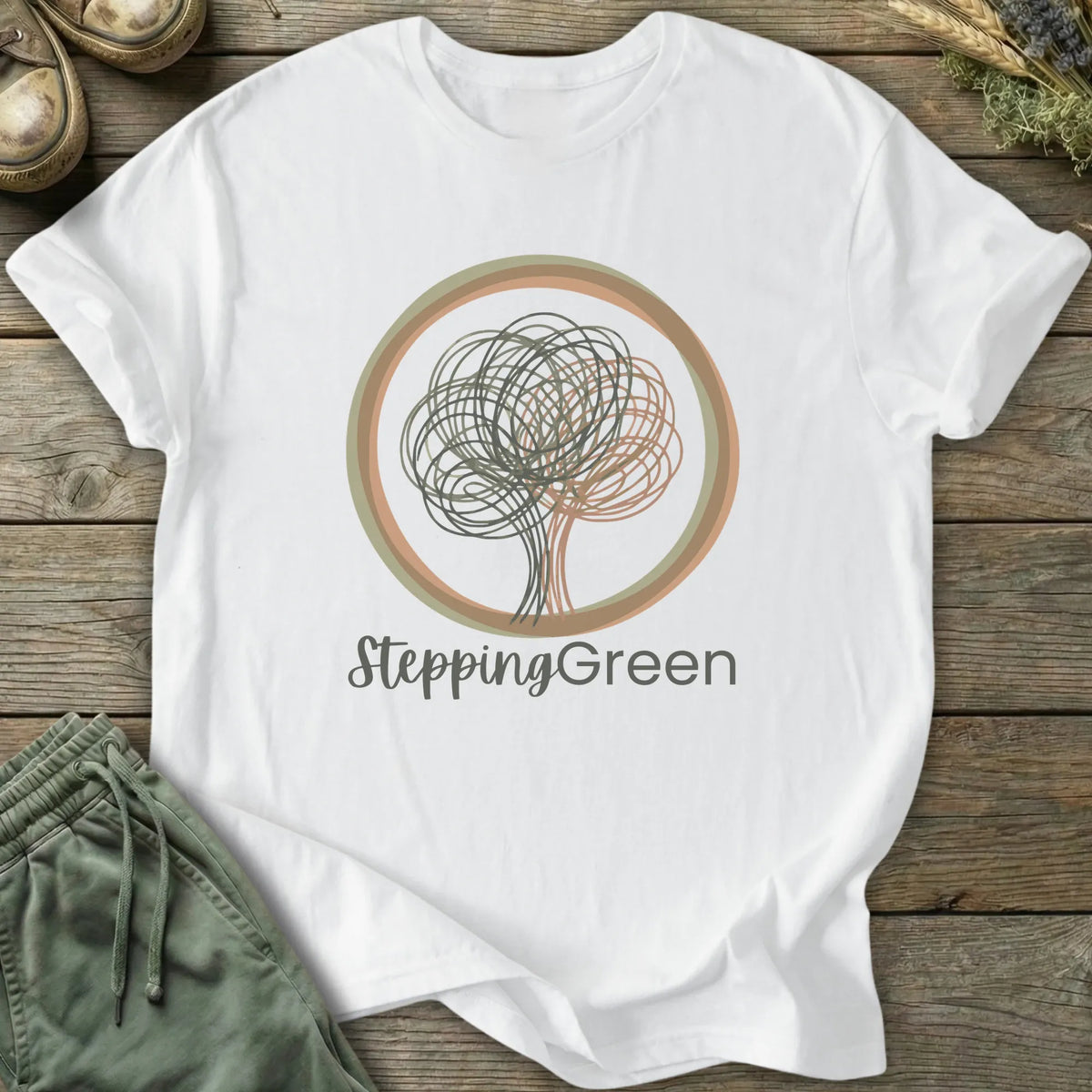 Printify T-Shirt Stepping Green Logo T-Shirt