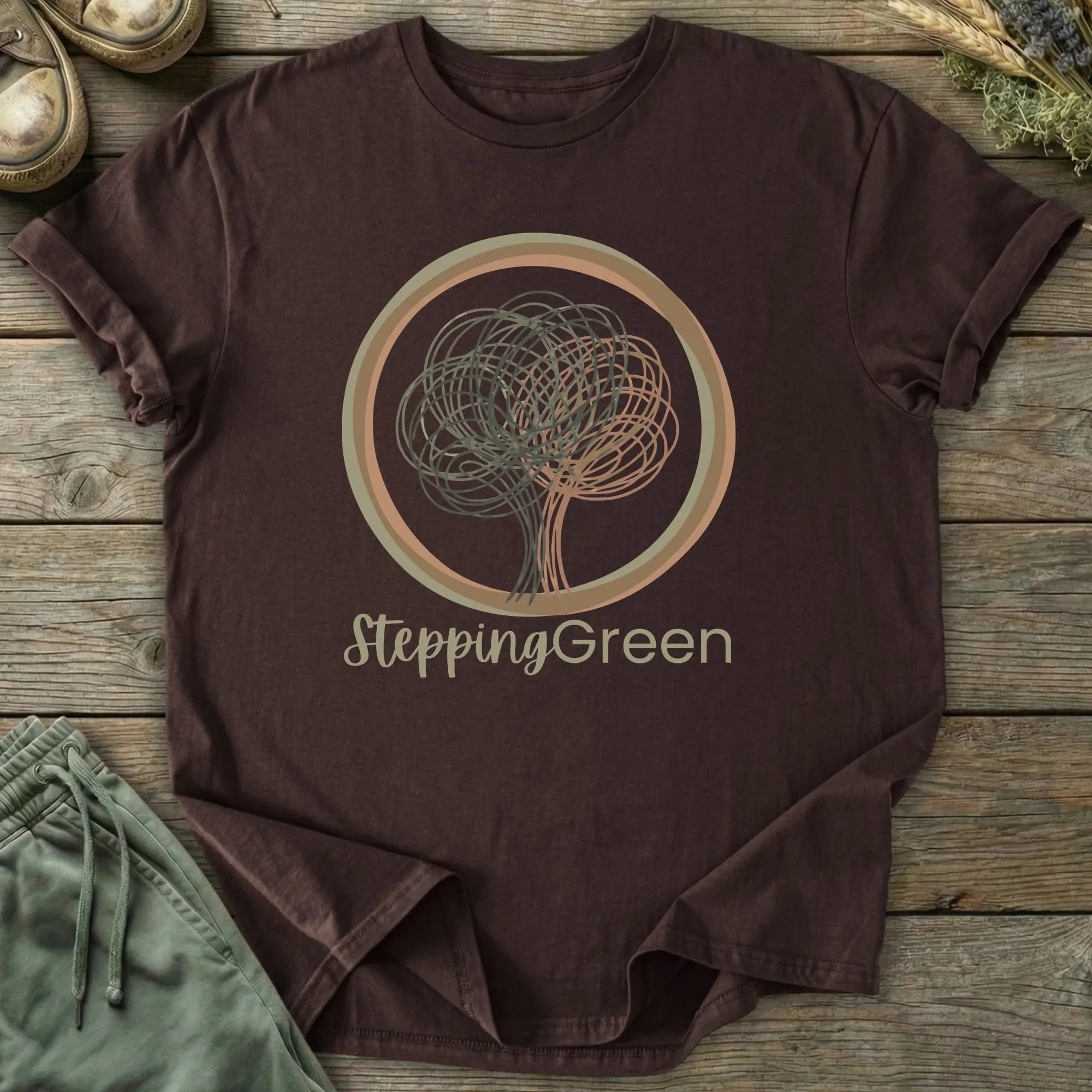 Printify T-Shirt Stepping Green Logo T-Shirt