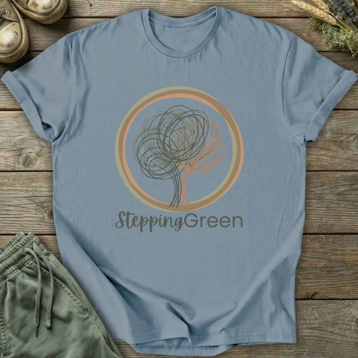 Printify T-Shirt Stepping Green Logo T-Shirt