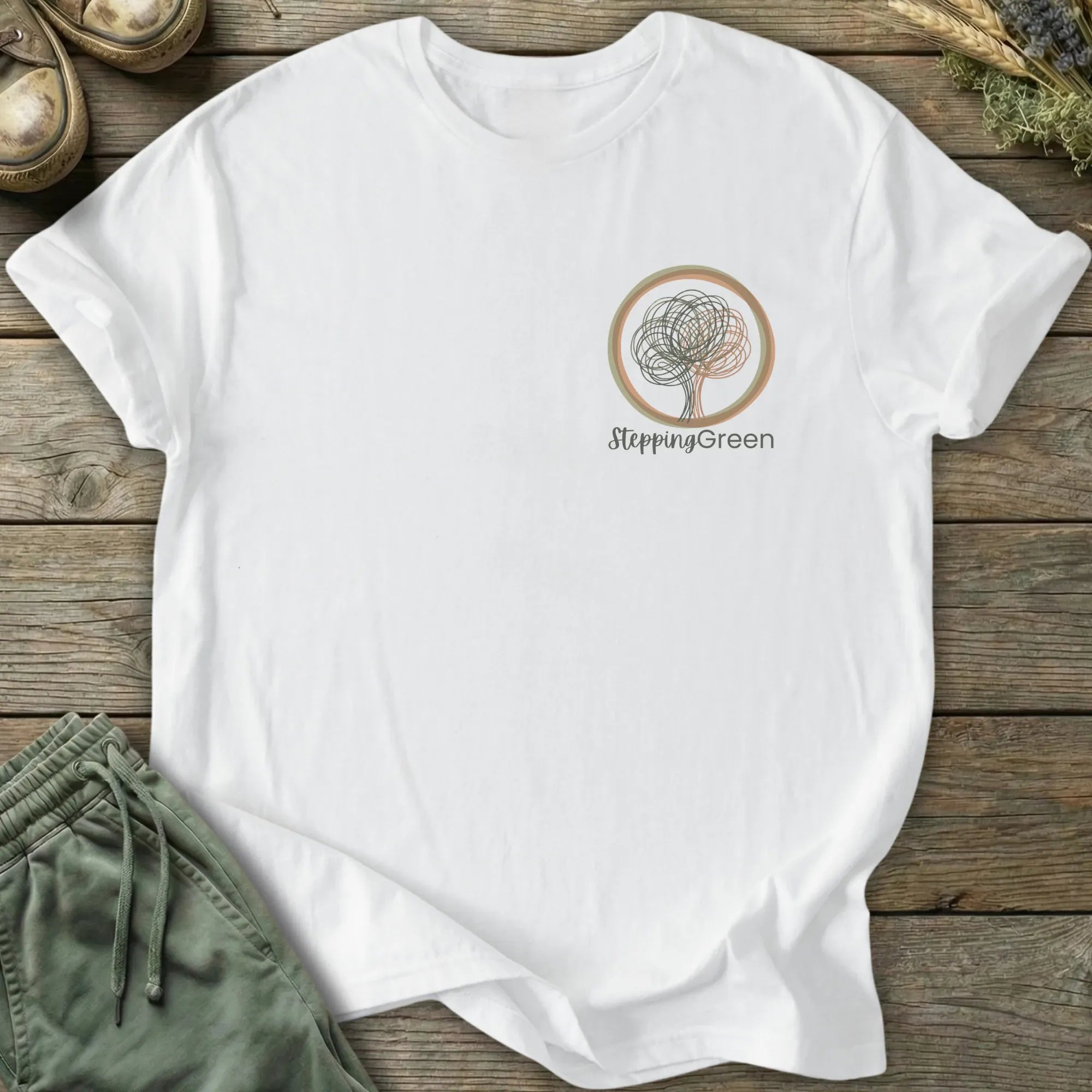 Printify T-Shirt Stepping Green Pocket Logo