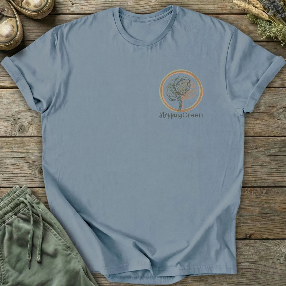 Printify T-Shirt Stepping Green Pocket Logo