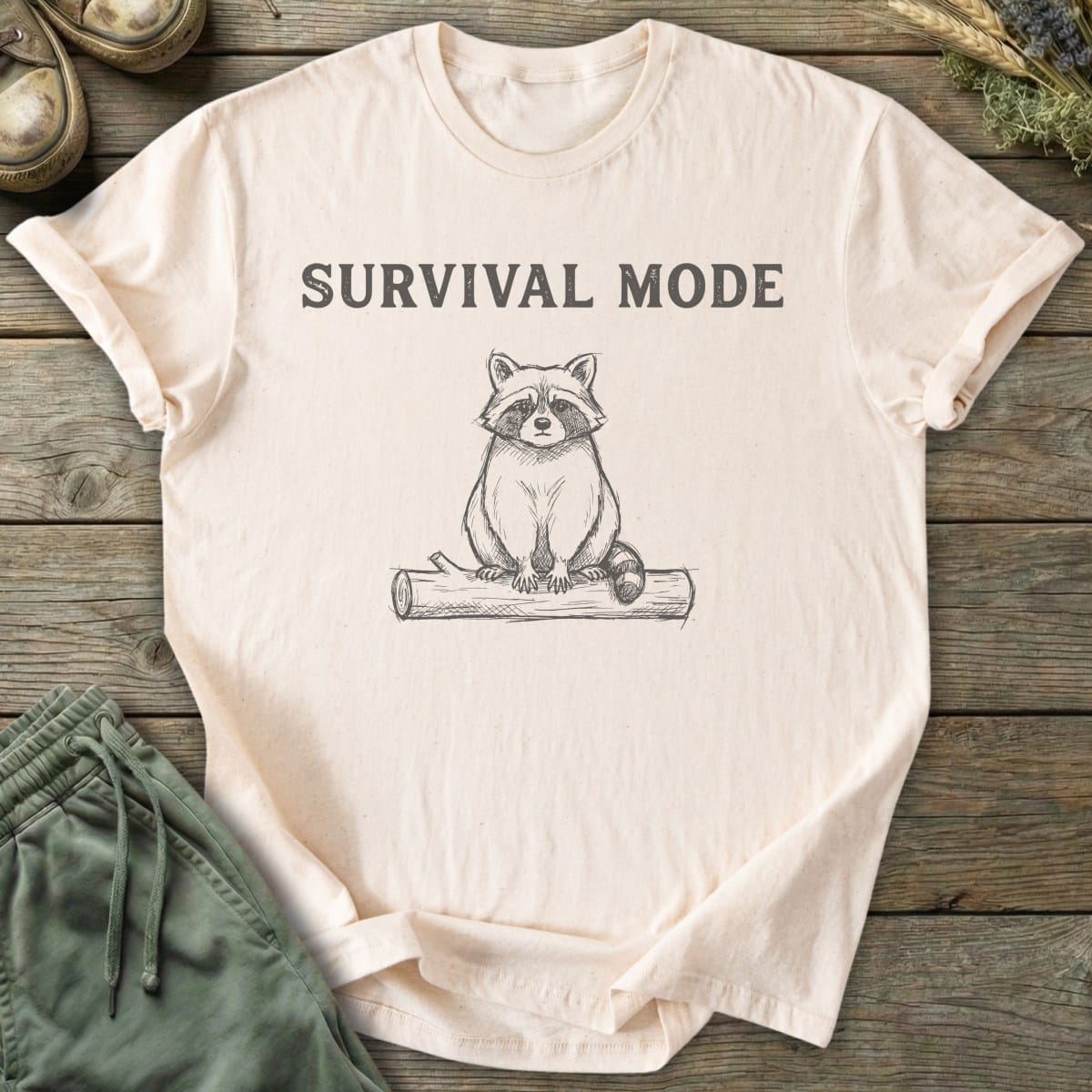 Printify T-Shirt Survival Mode Raccoon T-Shirt